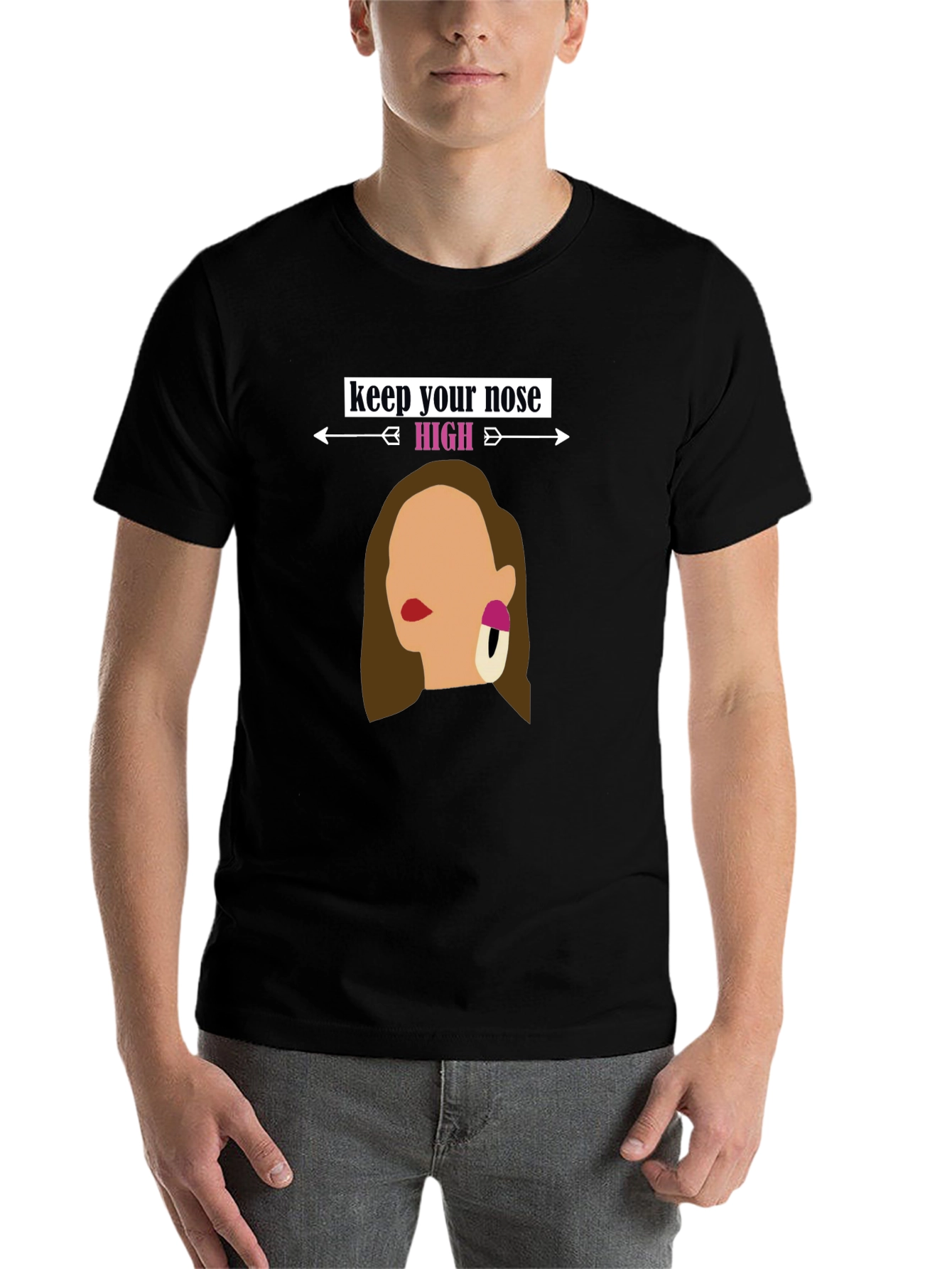 Black Keep Your Nose High Graphic Tee - Stylish Statement Shirt view 7