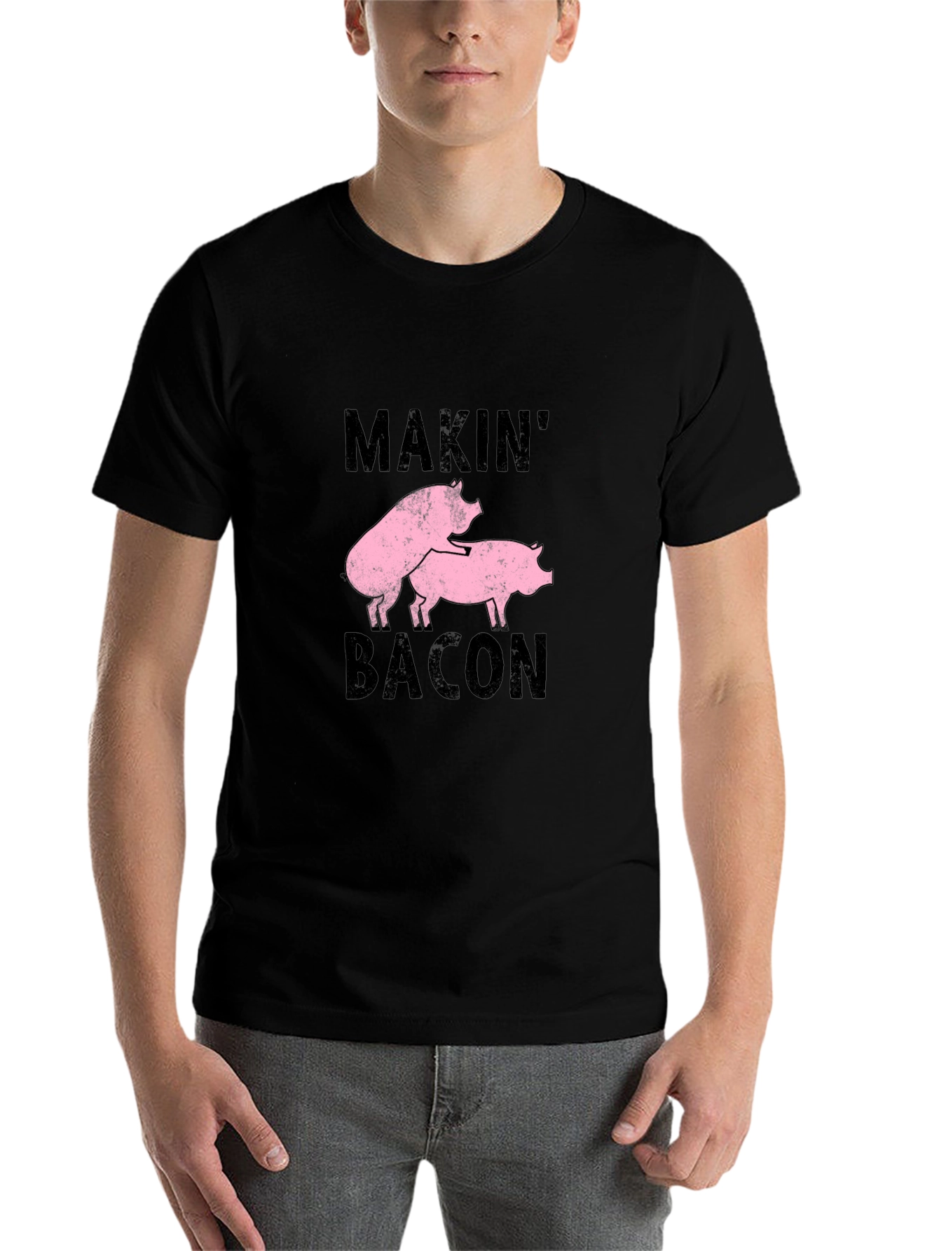 Black Makin' Bacon Graphic Tee - Black Cotton Casual T-Shirt view 7