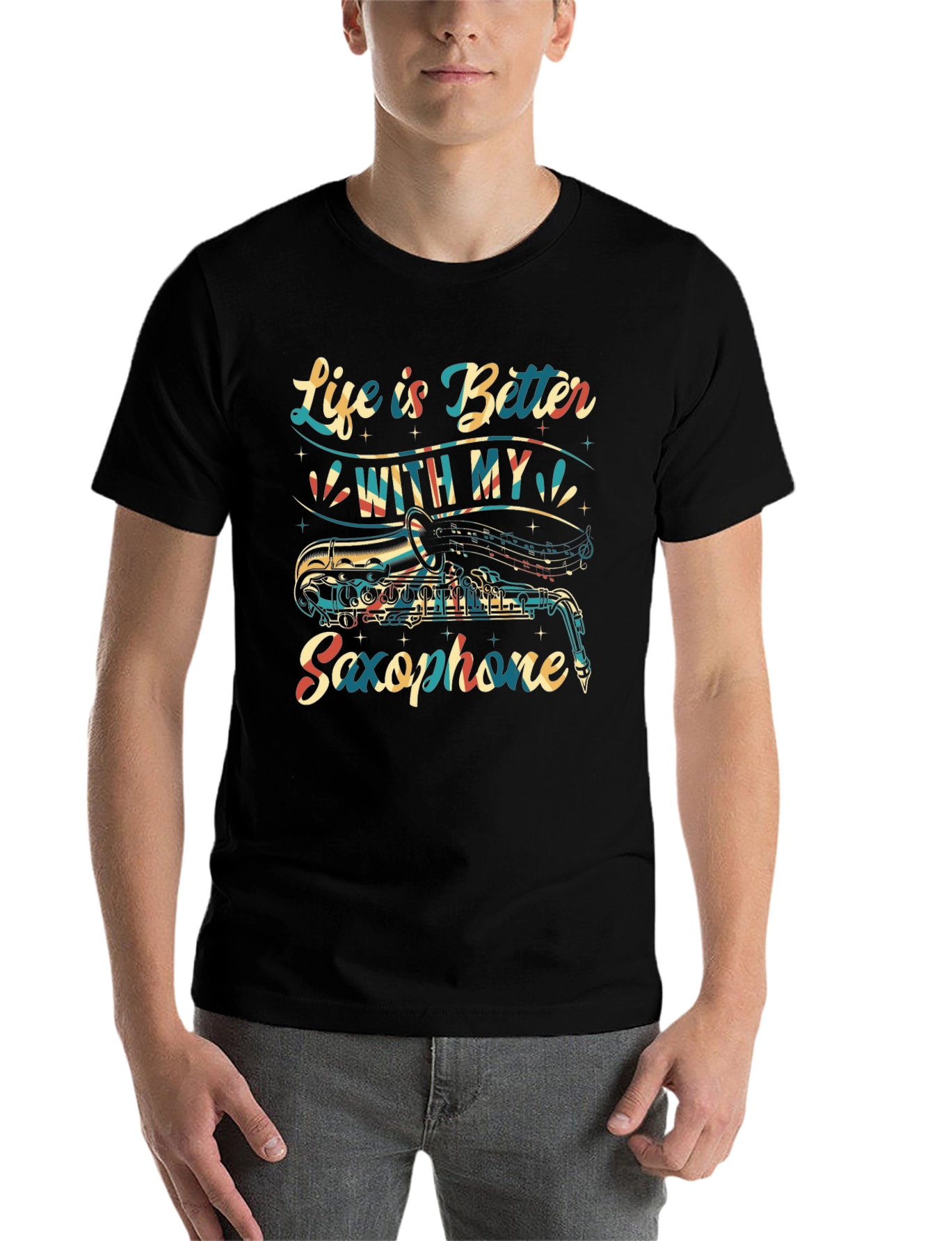 Black Saxophone Lover T-Shirt - Life is Better With My Saxophone view 7