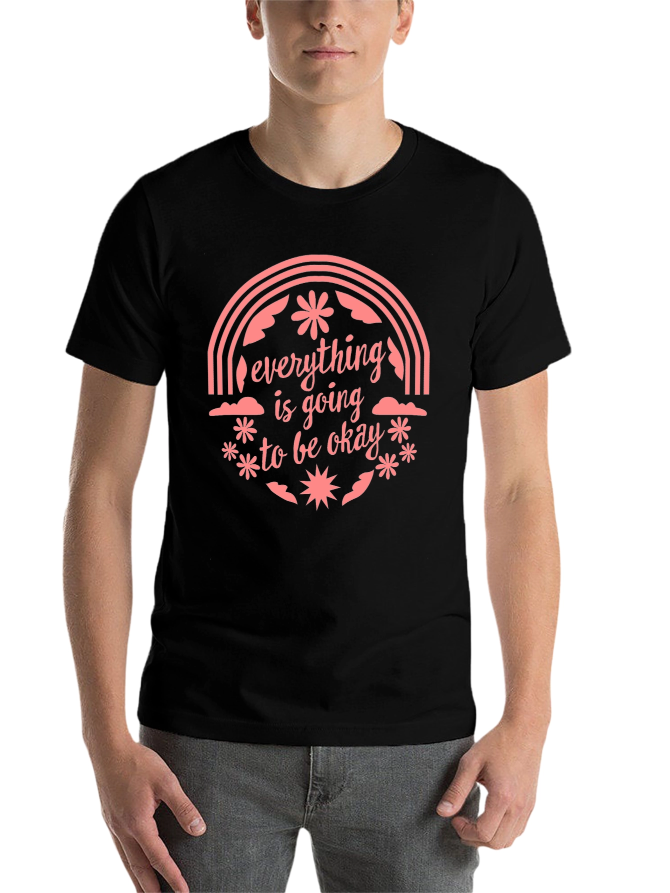 Black Optimistic Graphic Tee: "Everything Is Going To Be Okay" view 7
