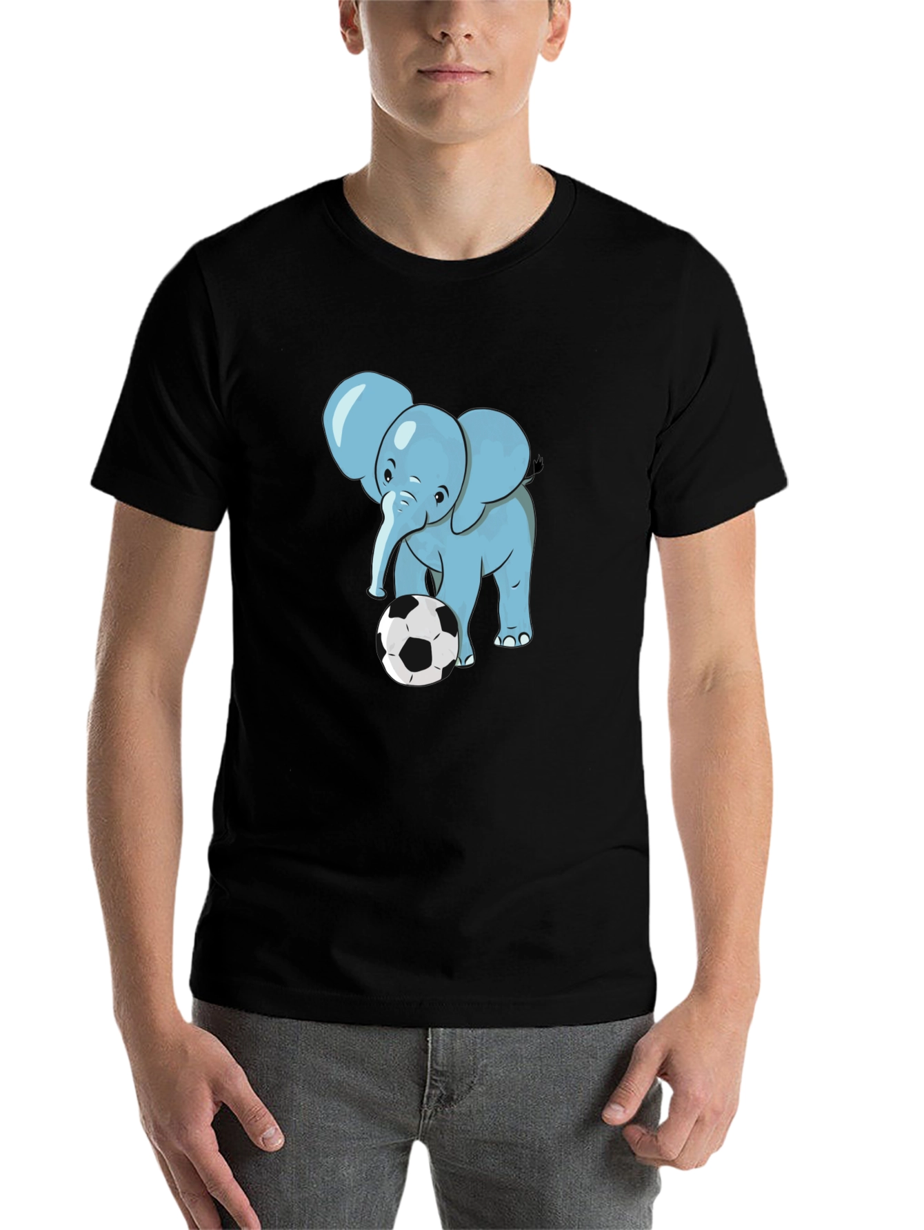 Black Elephant Soccer T-Shirt - Black Cotton Tee view 7