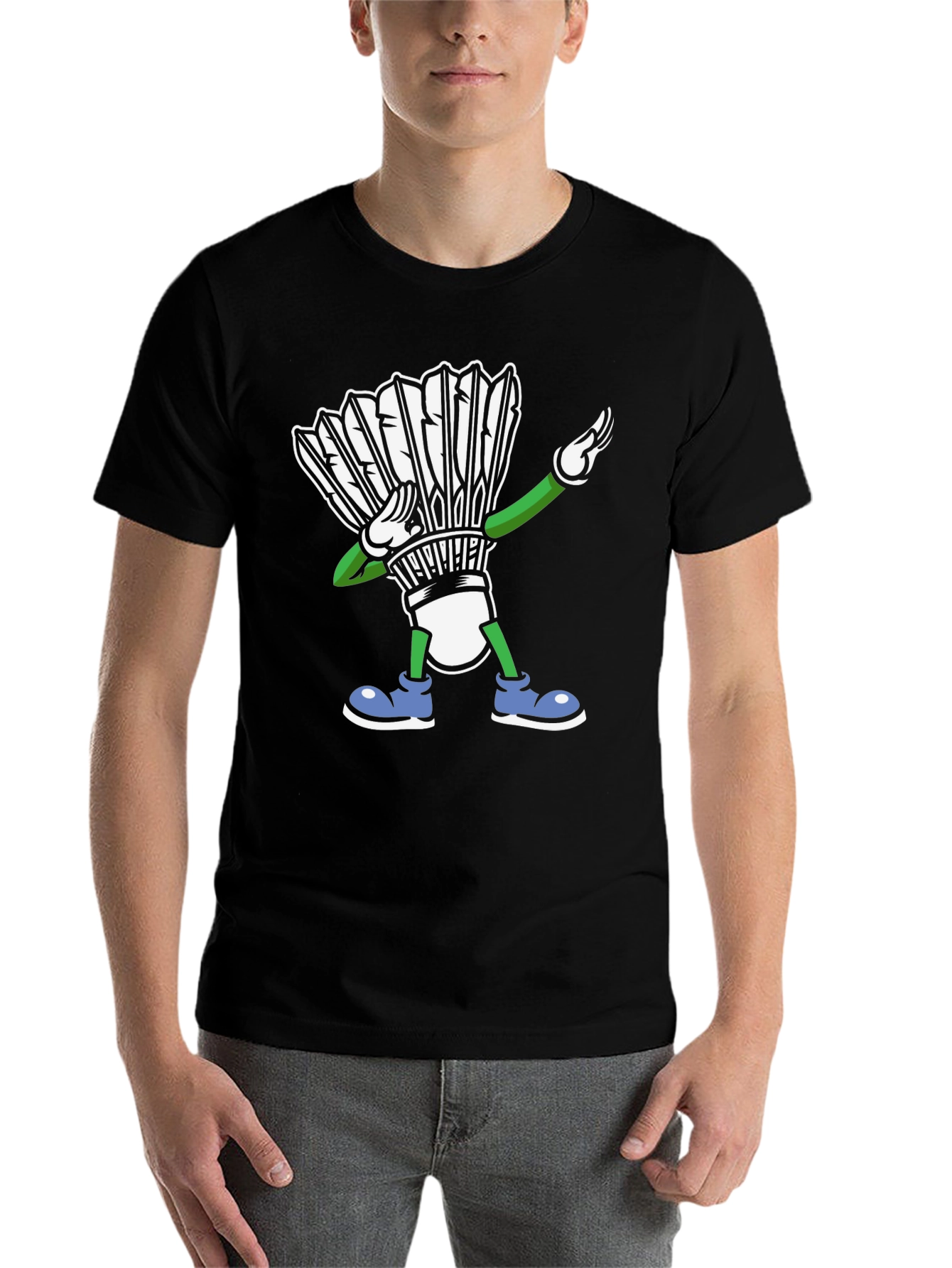 Black Dabbing Shuttlecock T-Shirt Badminton view 7