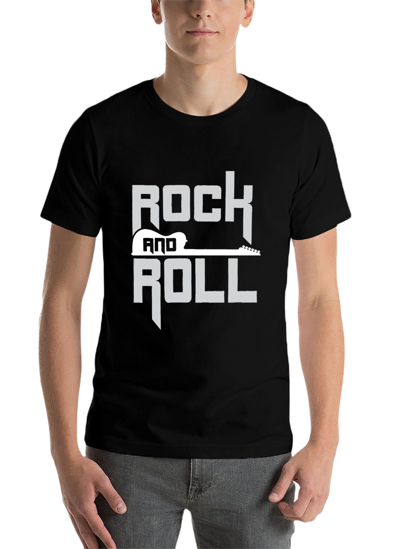 Black Rock and Roll Guitar Graphic Black T-Shirt view 7