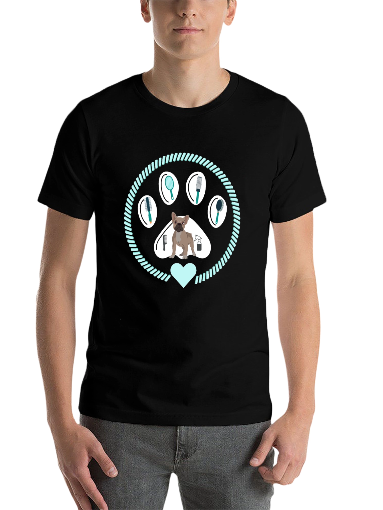 Black Dog Groomer T-Shirt: Paw Print Design view 7
