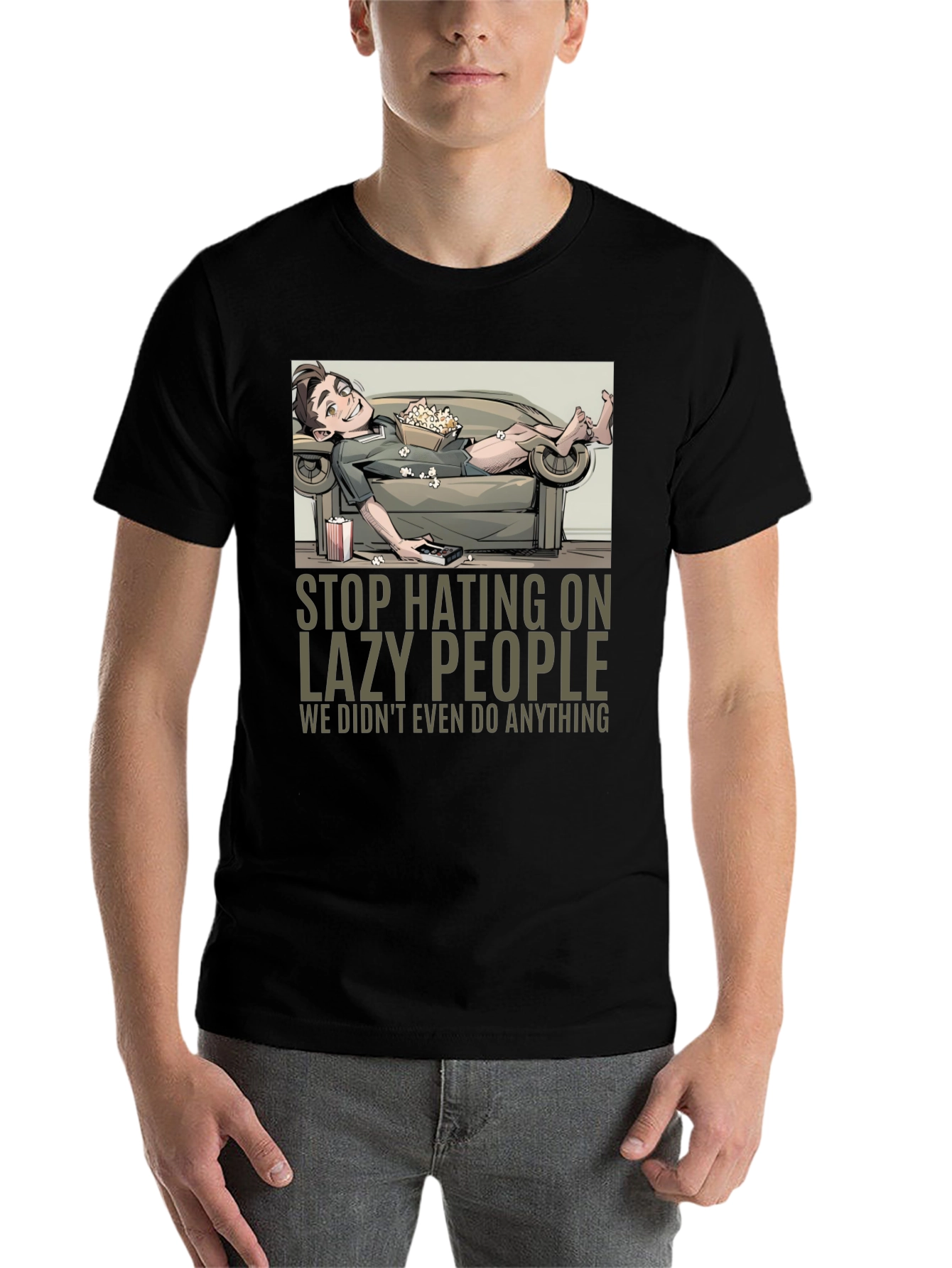 Black Stop Hating Lazy People Graphic Tee view 7