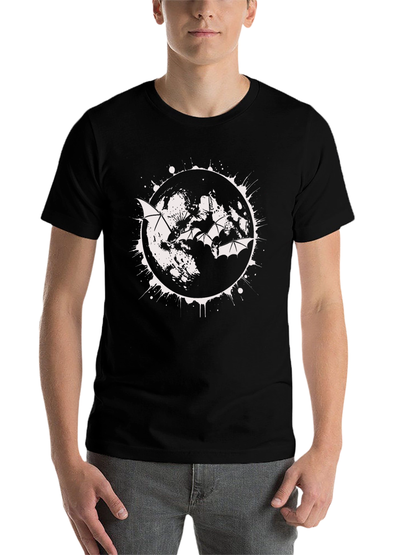 Black Bat Moon Men's Graphic Tee - Black view 7