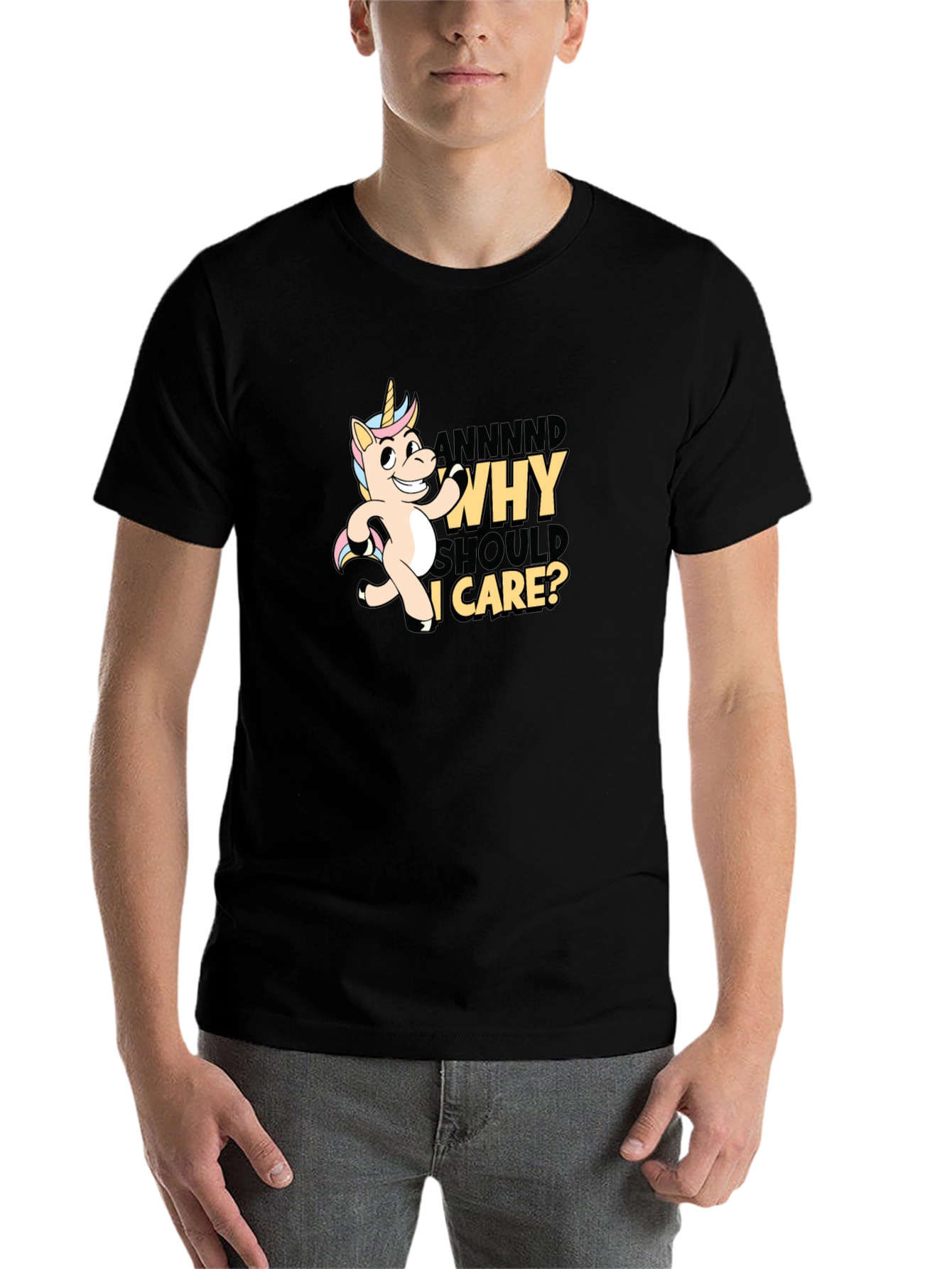 Black Funny Unicorn Why Should I Care T-Shirt view 7
