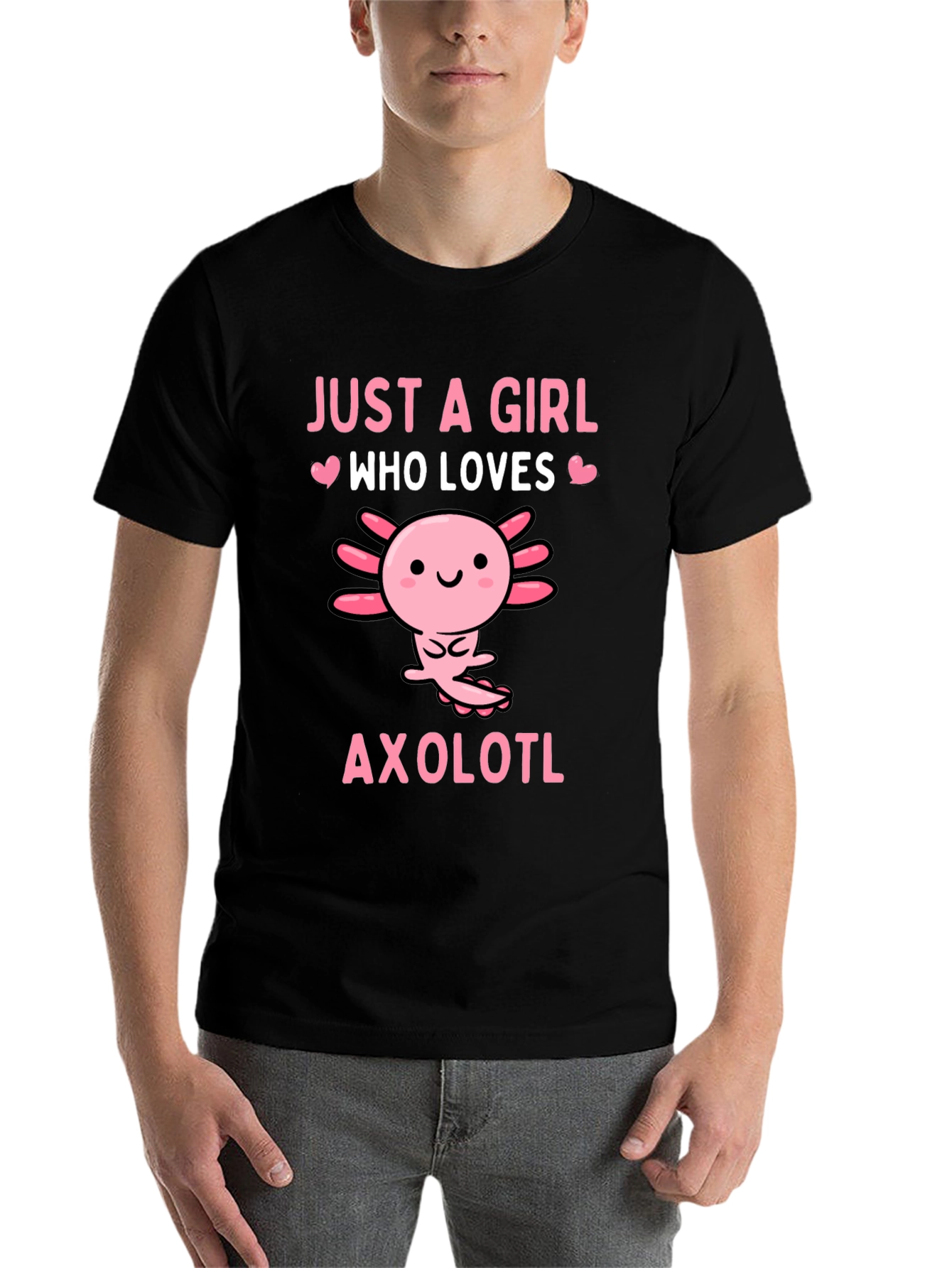 Black Just A Girl Who Loves Axolotls T-Shirt view 7