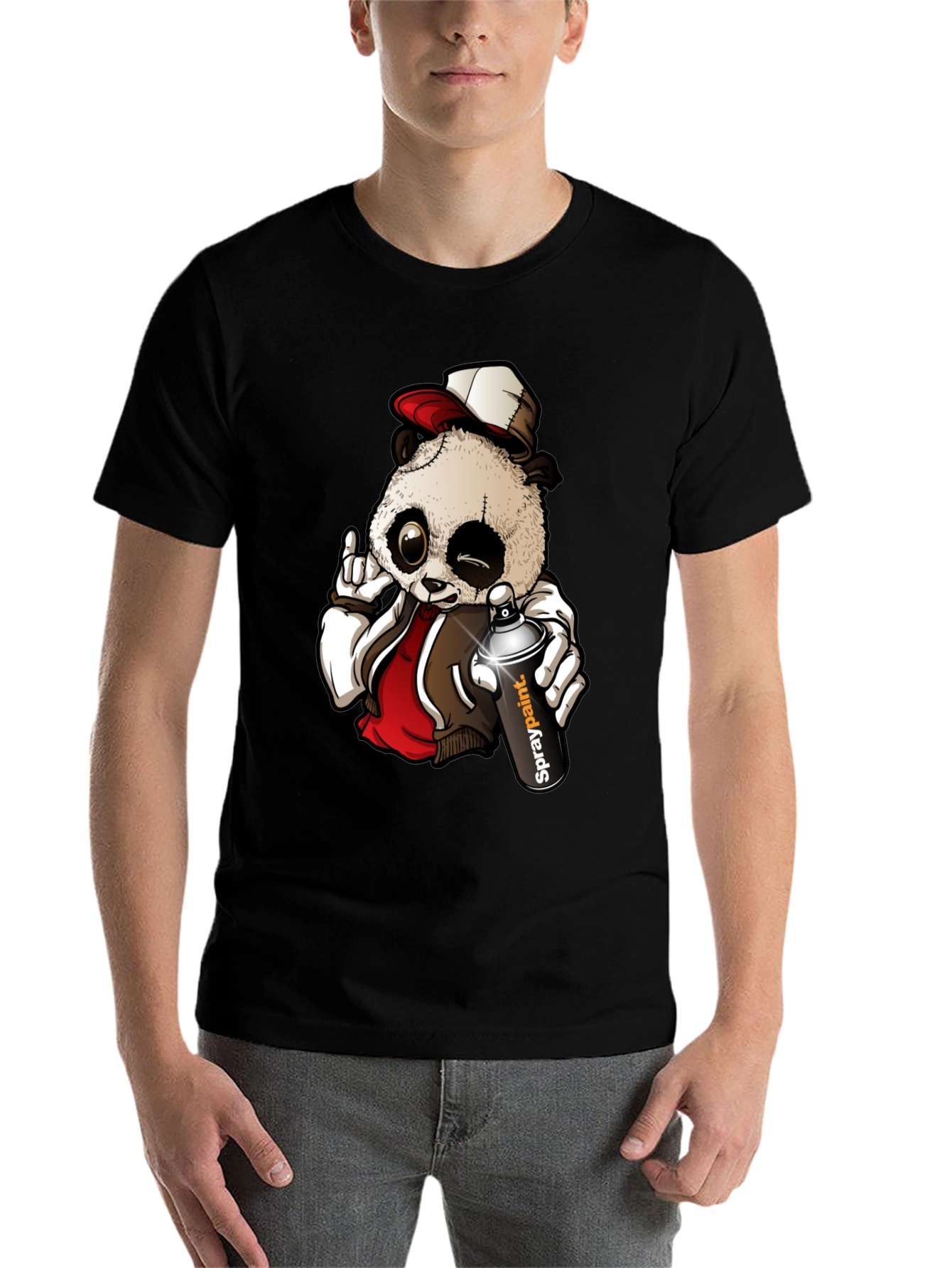 Black Cool Panda Graffiti Artist T-Shirt view 7