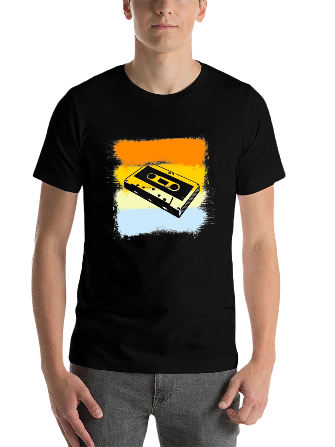 Black Retro Cassette Tape Graphic Tee - Vintage Style Black T-Shirt view 7