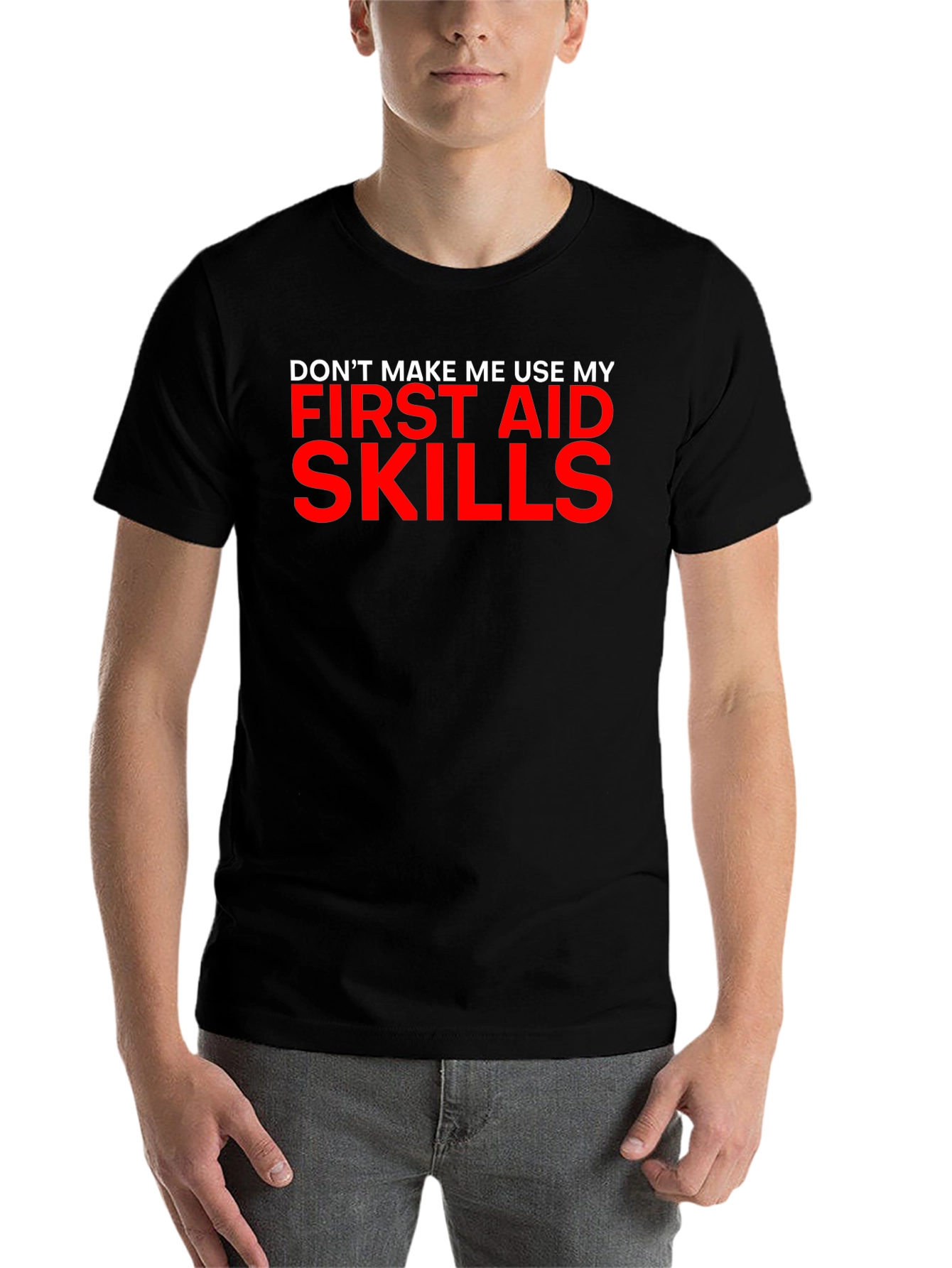 Black Funny First Aid Skills Black T-Shirt view 7