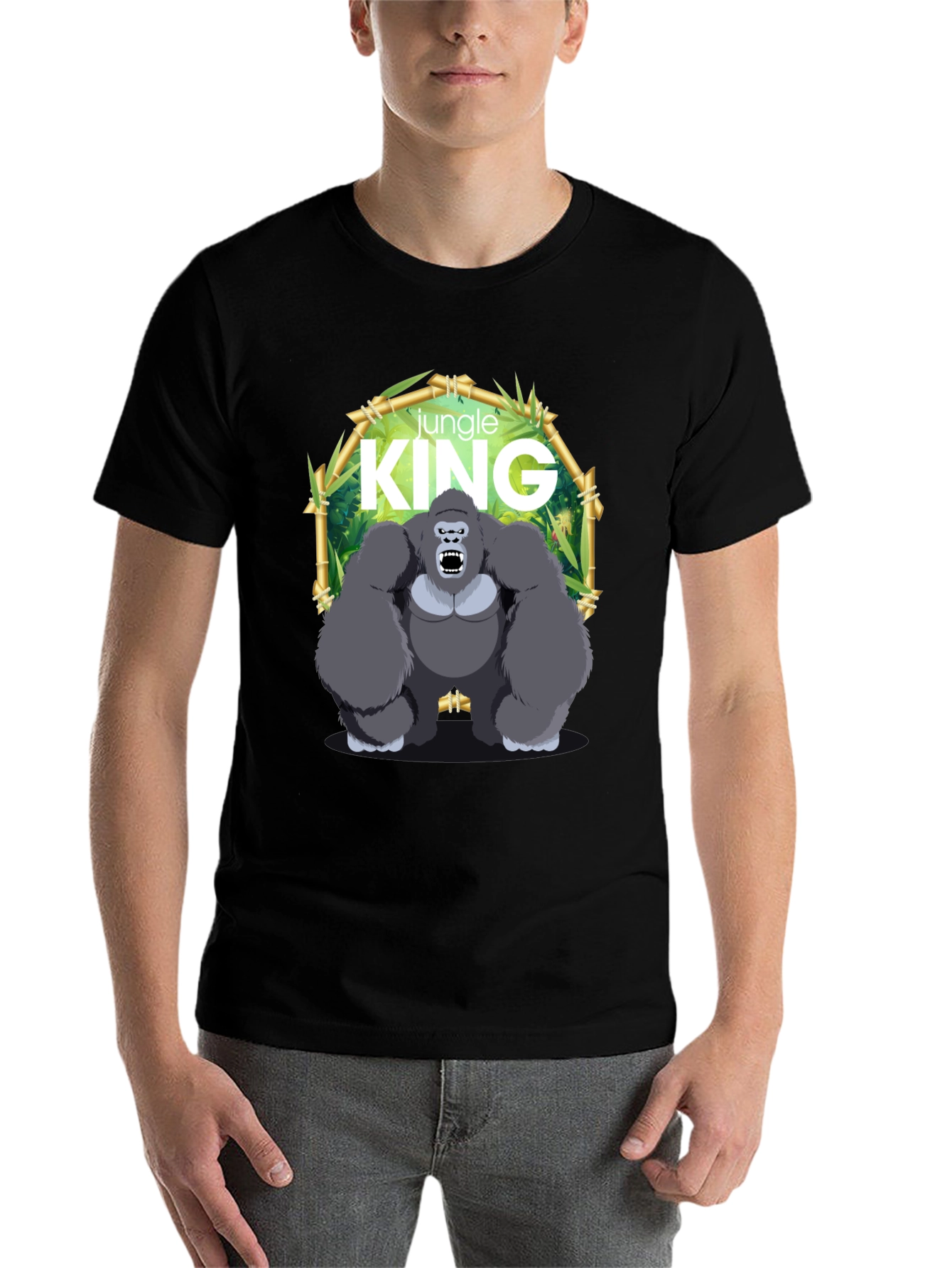 Black Jungle King Gorilla Graphic Black T-Shirt view 7
