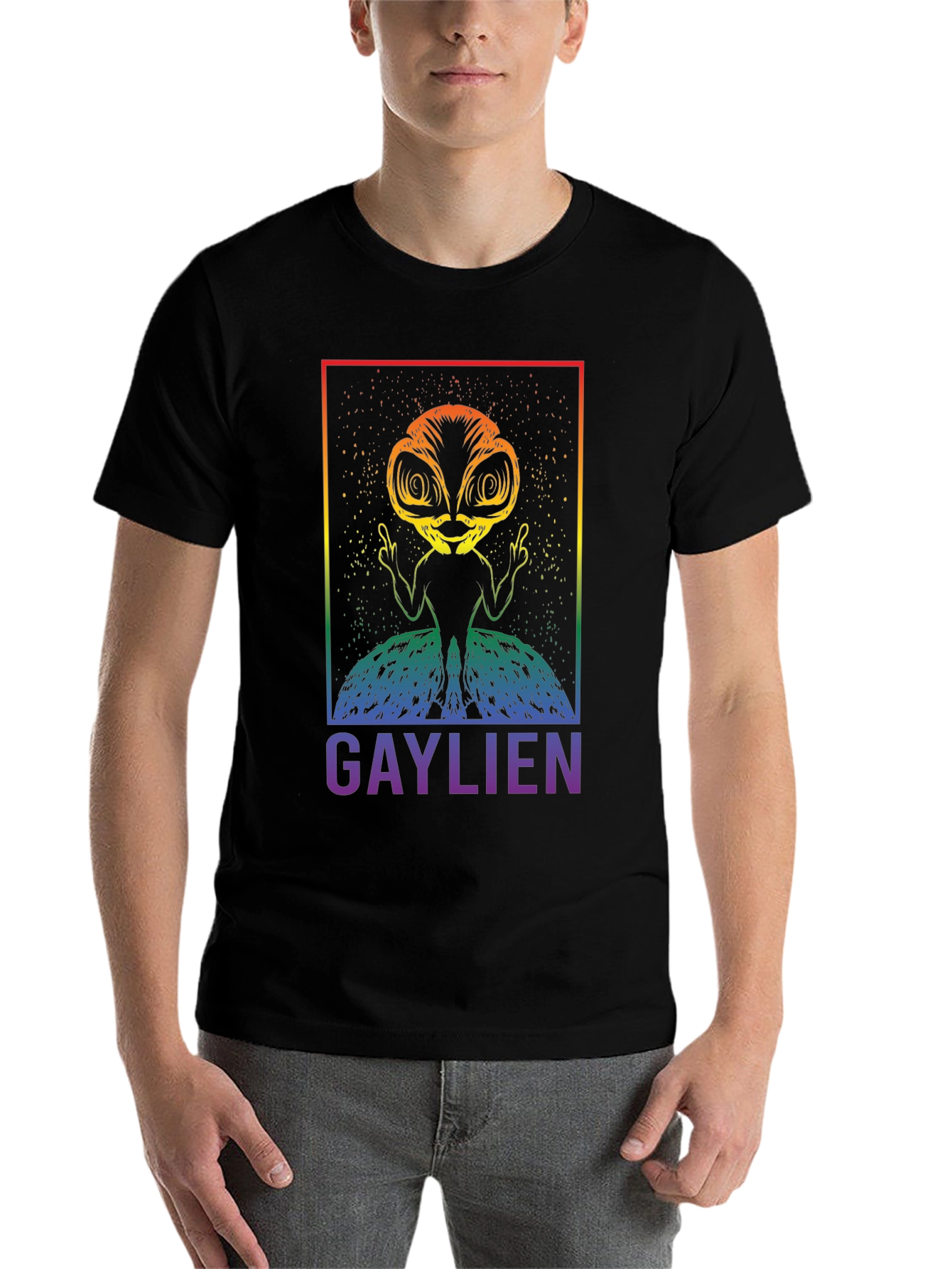 Black Gaylien Graphic T-Shirt - Pride Alien Tee view 7