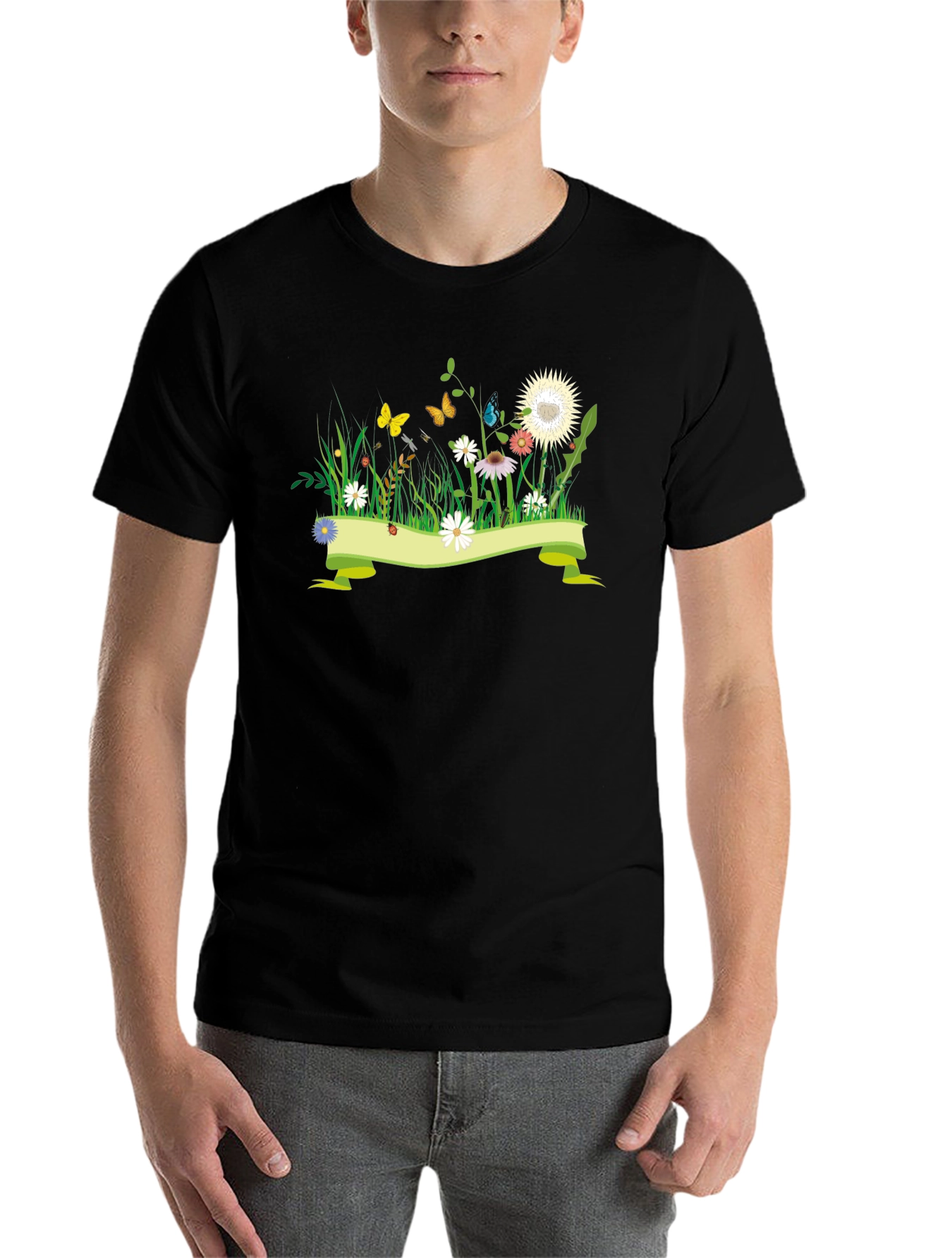 Black Nature Meadow Graphic Black Tee view 7