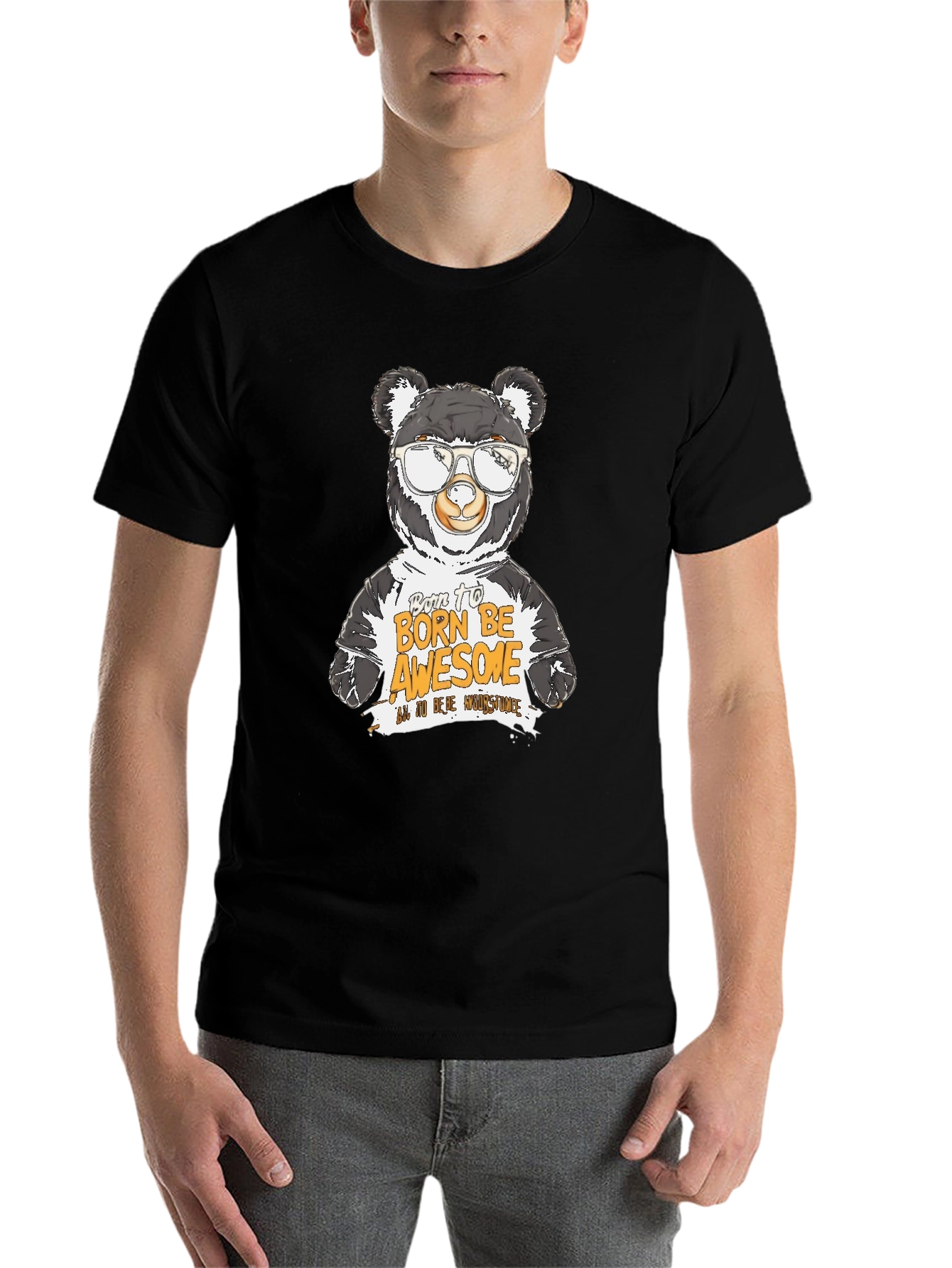 Black Cool Bear Graphic T-Shirt - Born to Be Awesome view 7