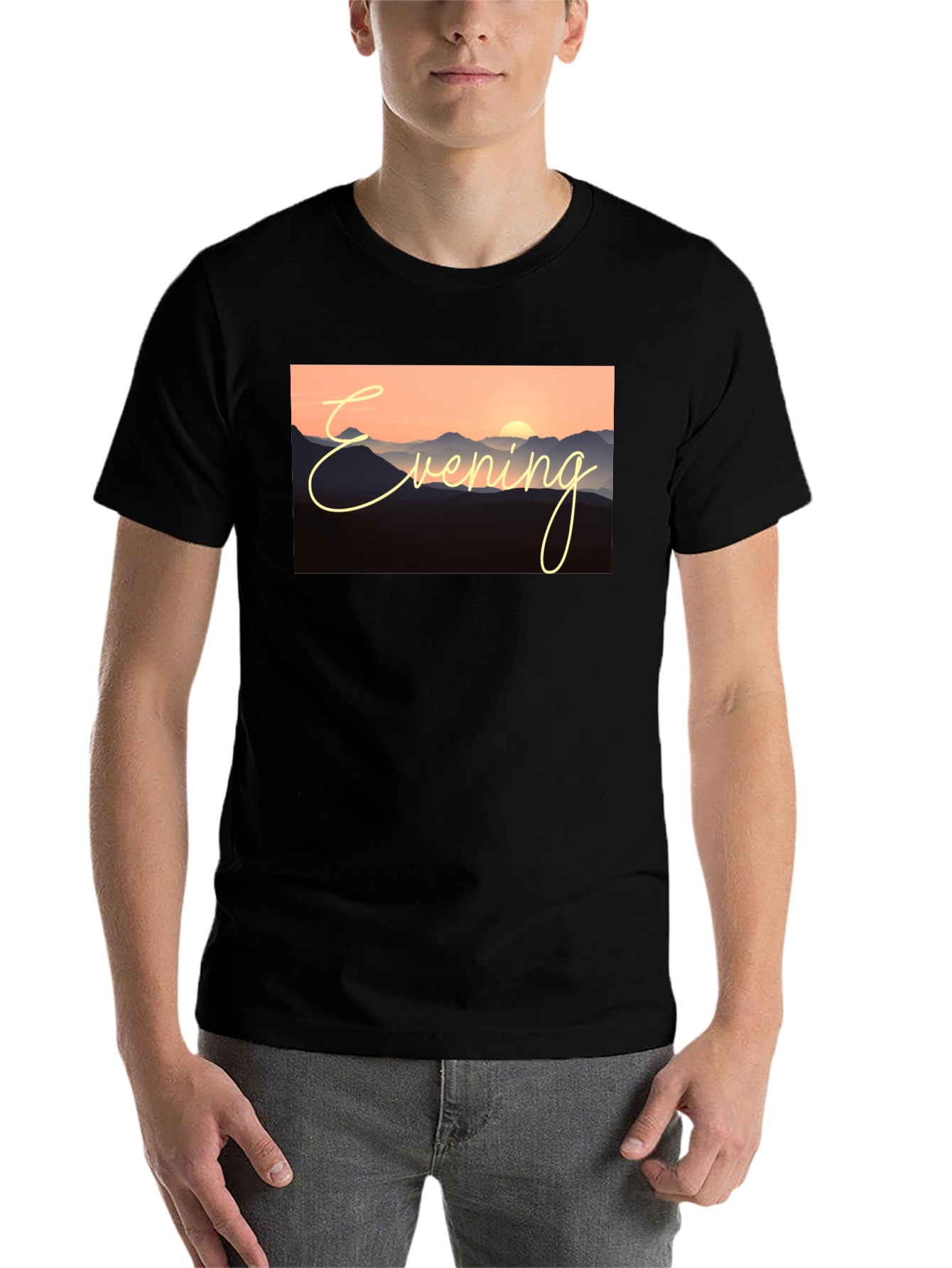 Black Evening Mountain Sunset Black T-Shirt view 7