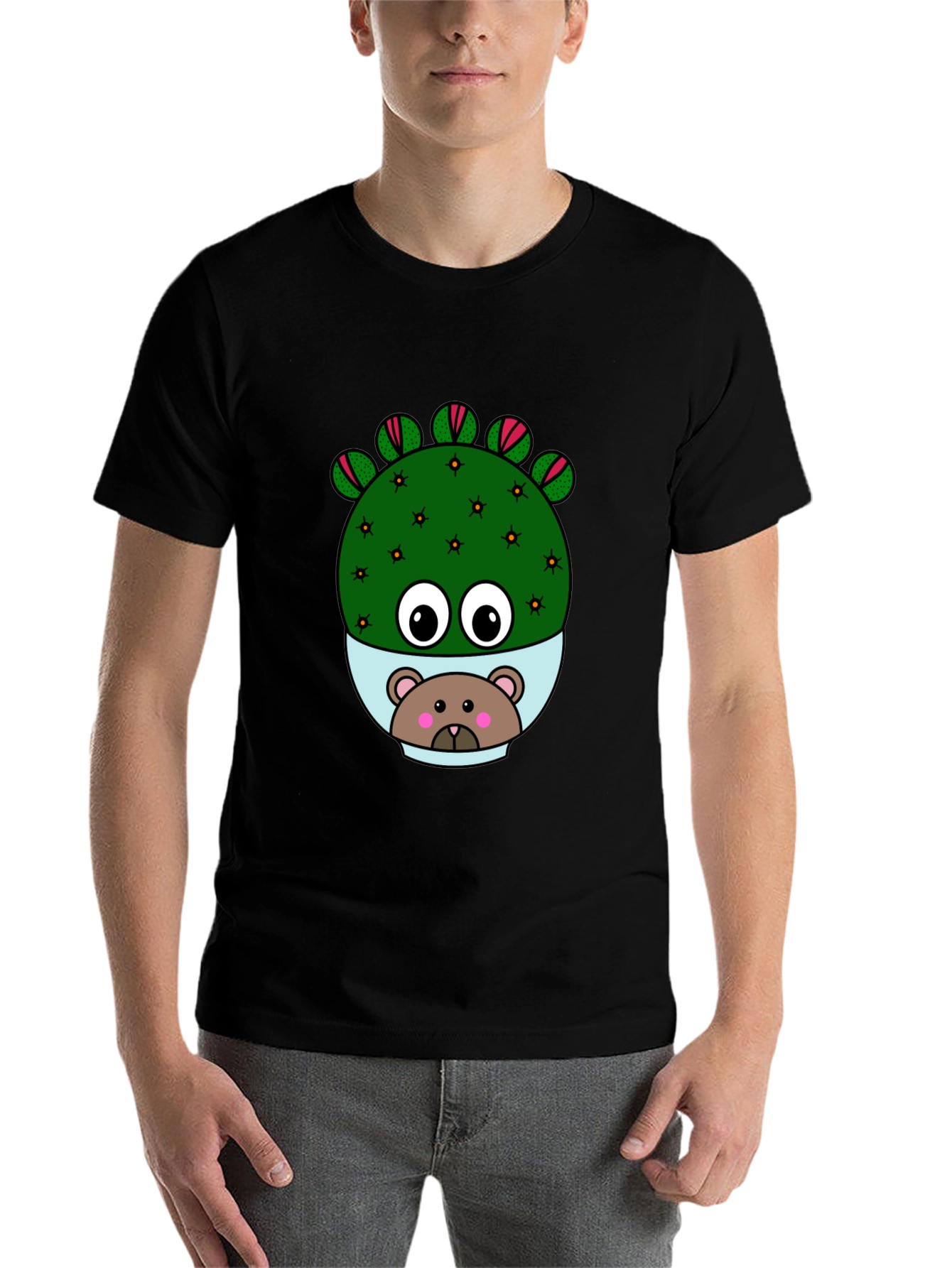 Black Cactus Bear T-Shirt - Unique Graphic Tee view 7