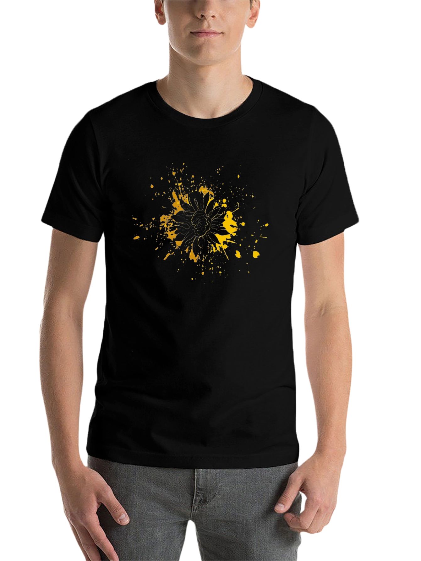 Black Sunflower Splatter Graphic Tee - Modern Art Shirt view 7