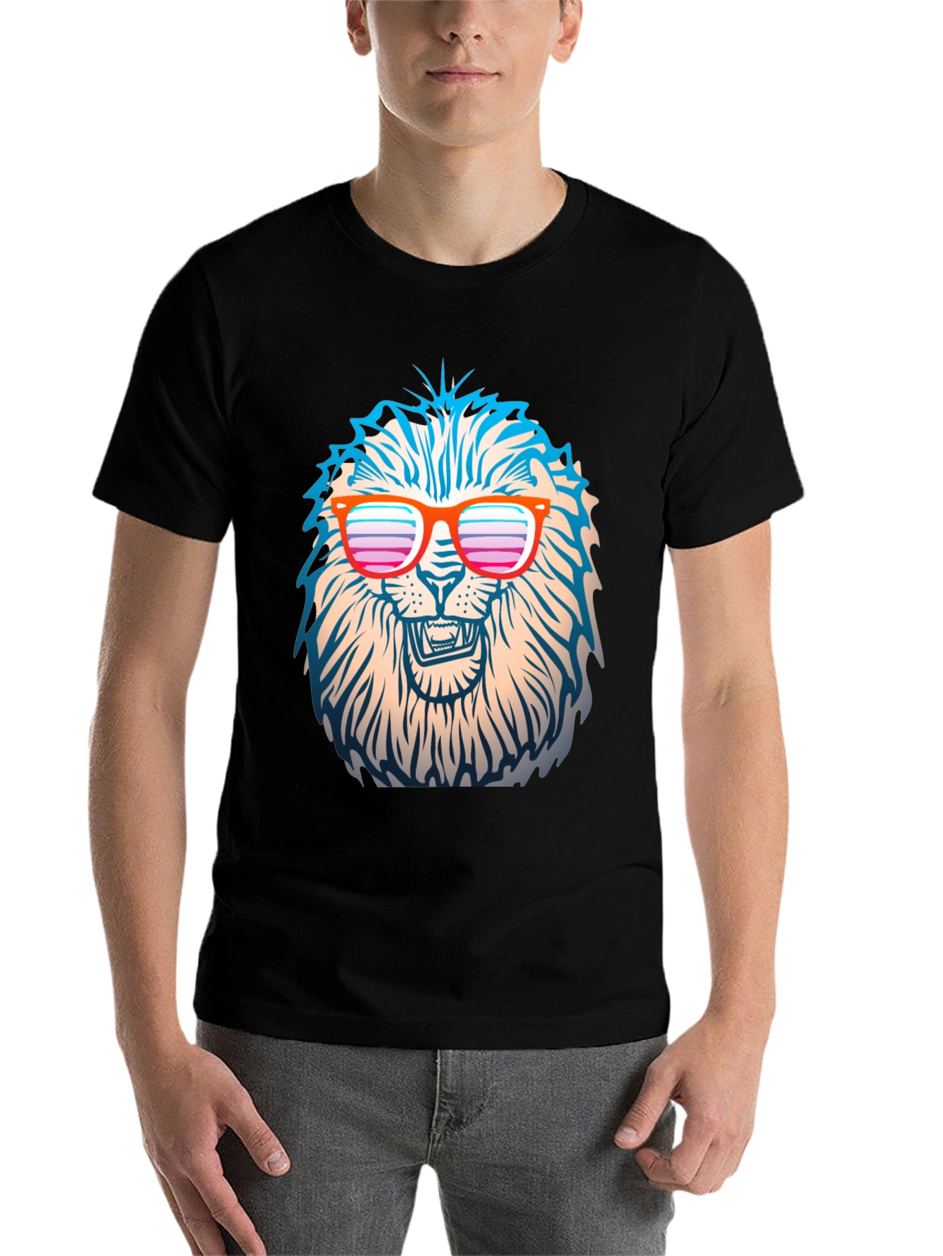 Black Cool Lion T-Shirt with Retro Sunglasses view 7