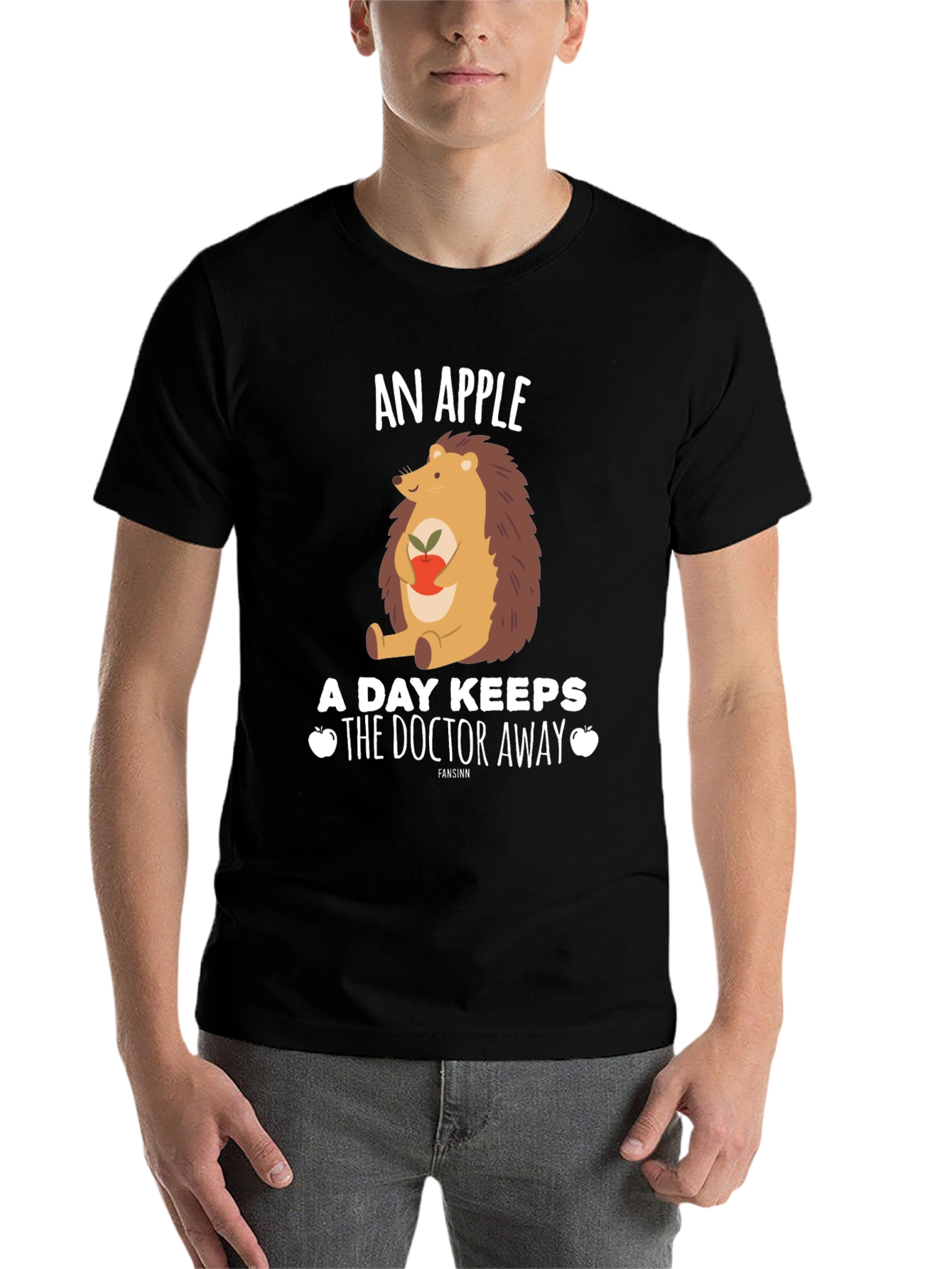 Black An Apple a Day Hedgehog T-Shirt view 7