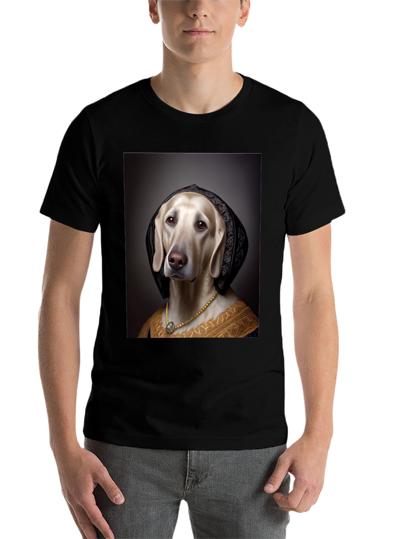 Black Renaissance Dog Portrait T-Shirt - Unique Art Tee view 7
