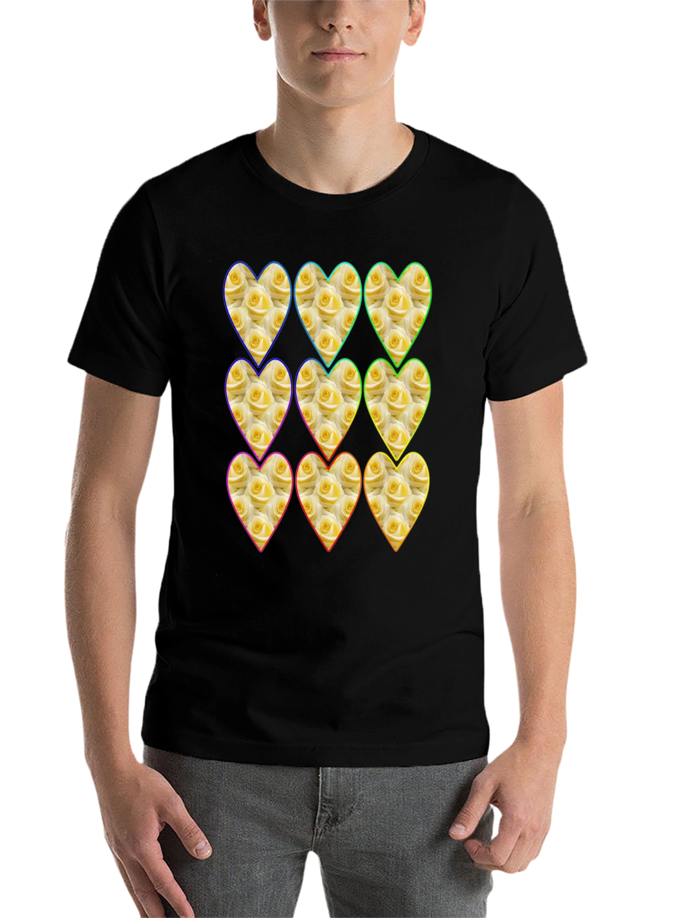 Black Floral Heart Pattern Graphic Tee view 7