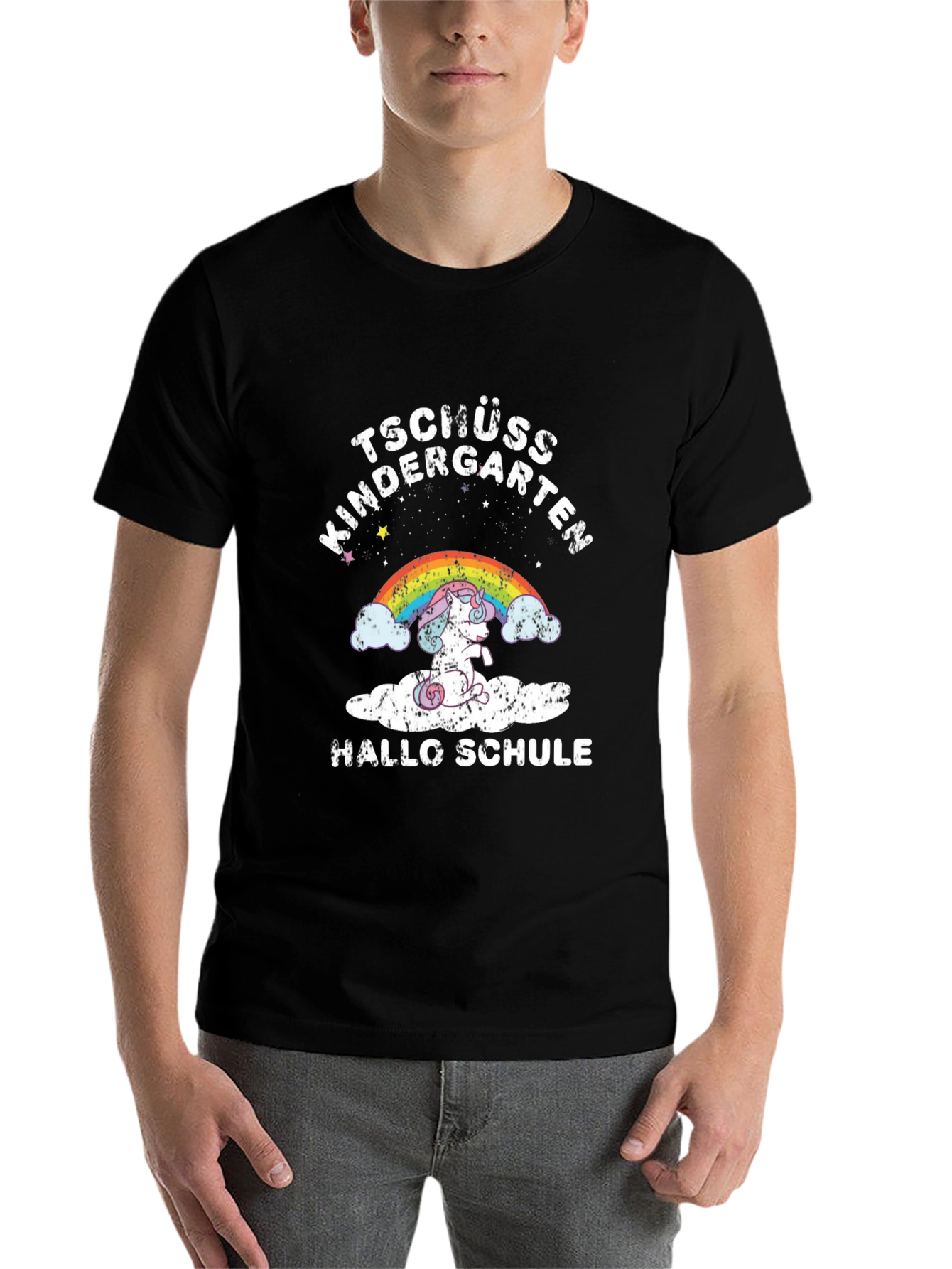 Black Tschüss Kindergarten Hallo Schule Unicorn T-Shirt view 7
