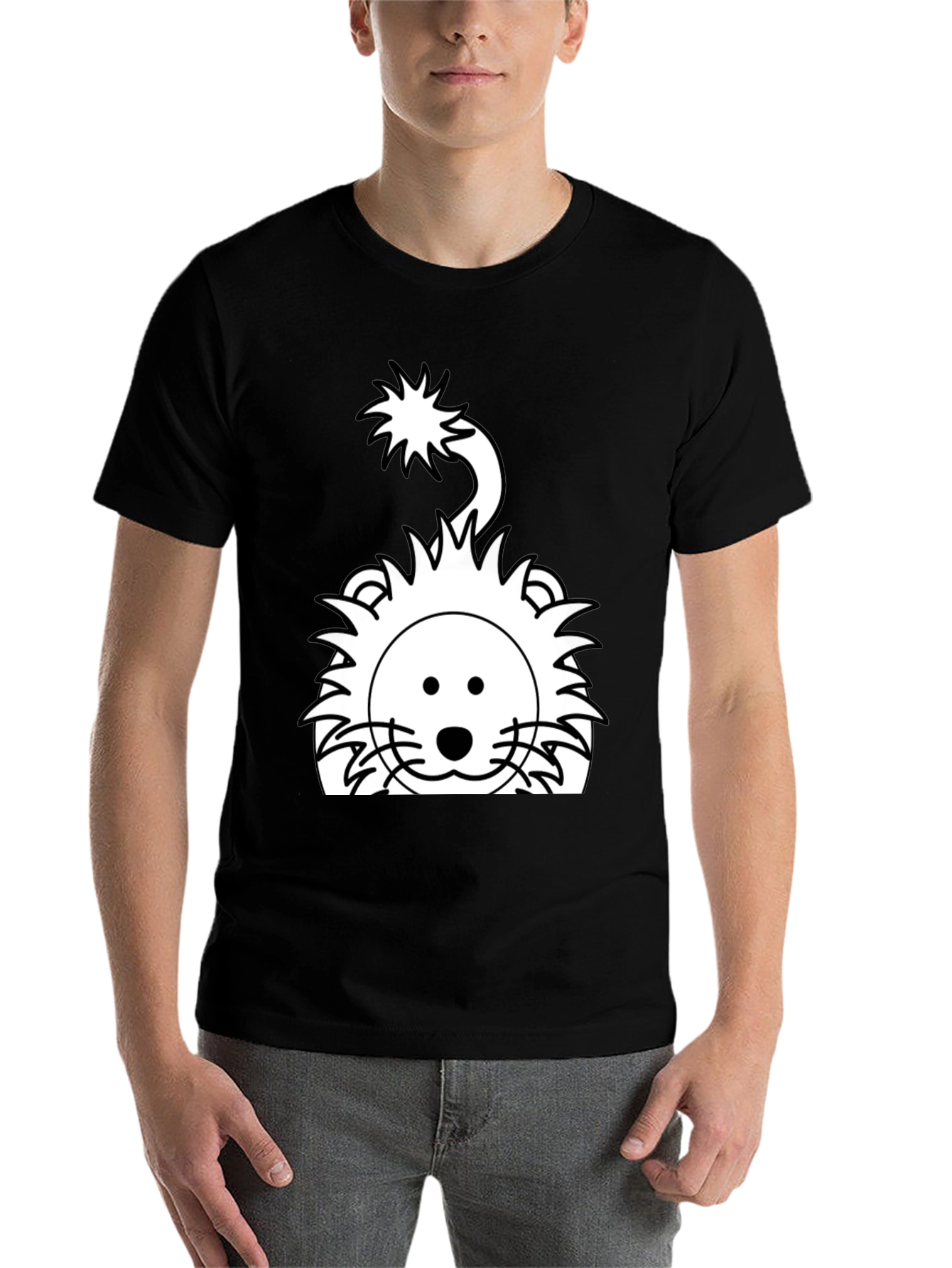 Black Cartoon Lion Graphic Tee - Black view 7