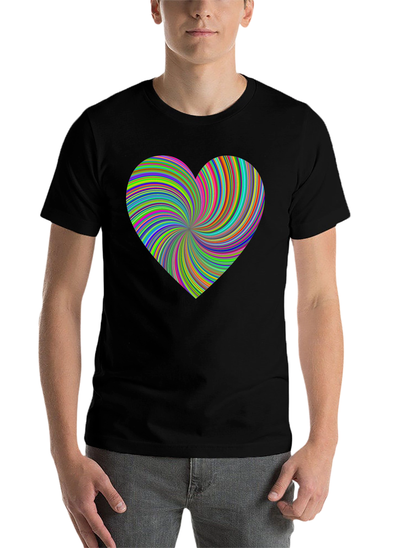 Black Vibrant Swirl Heart Black T-Shirt - Modern Artistic Tee view 7