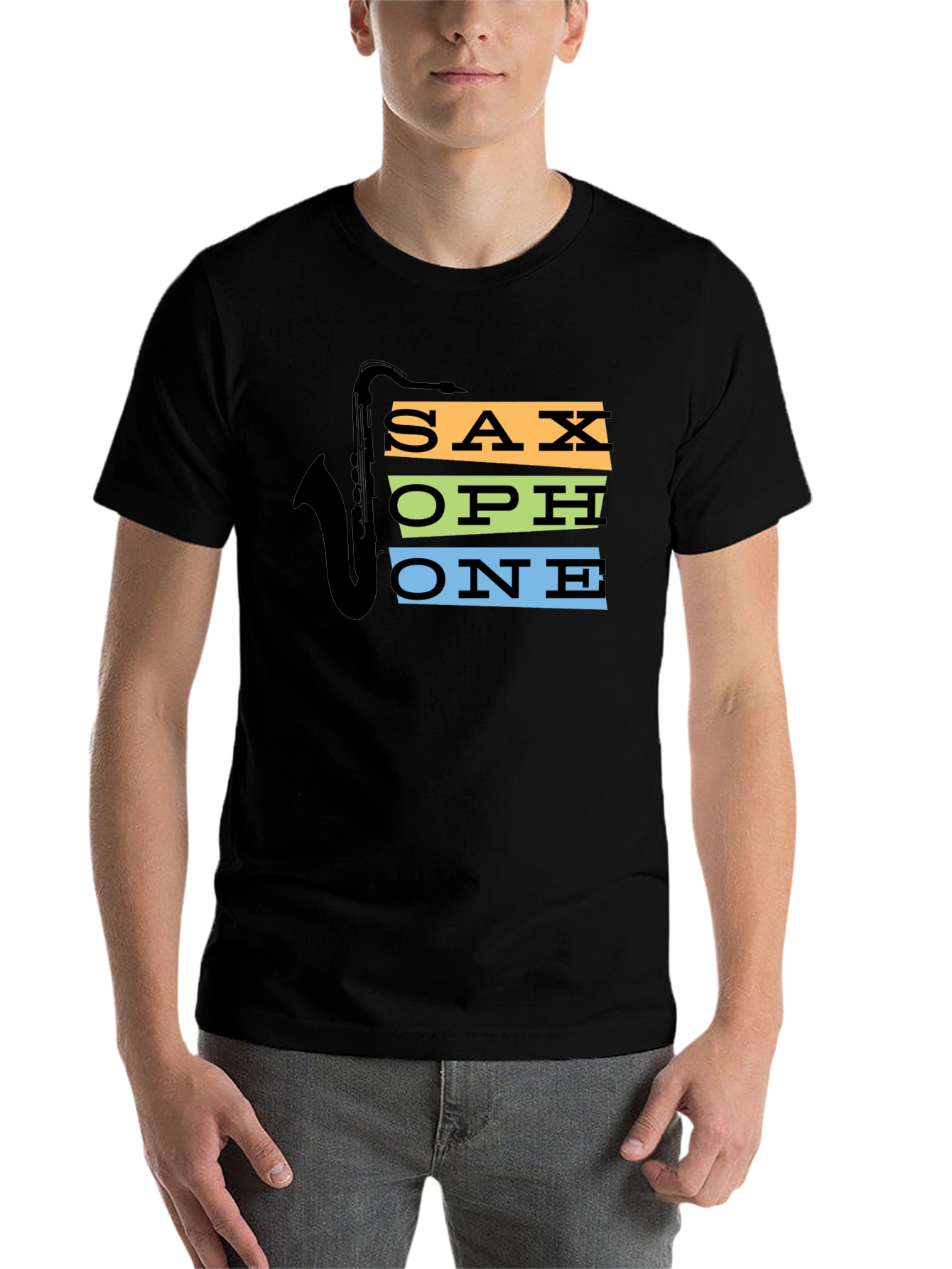 Black Saxophone Graphic Tee - Cool Music Lover Shirt view 7