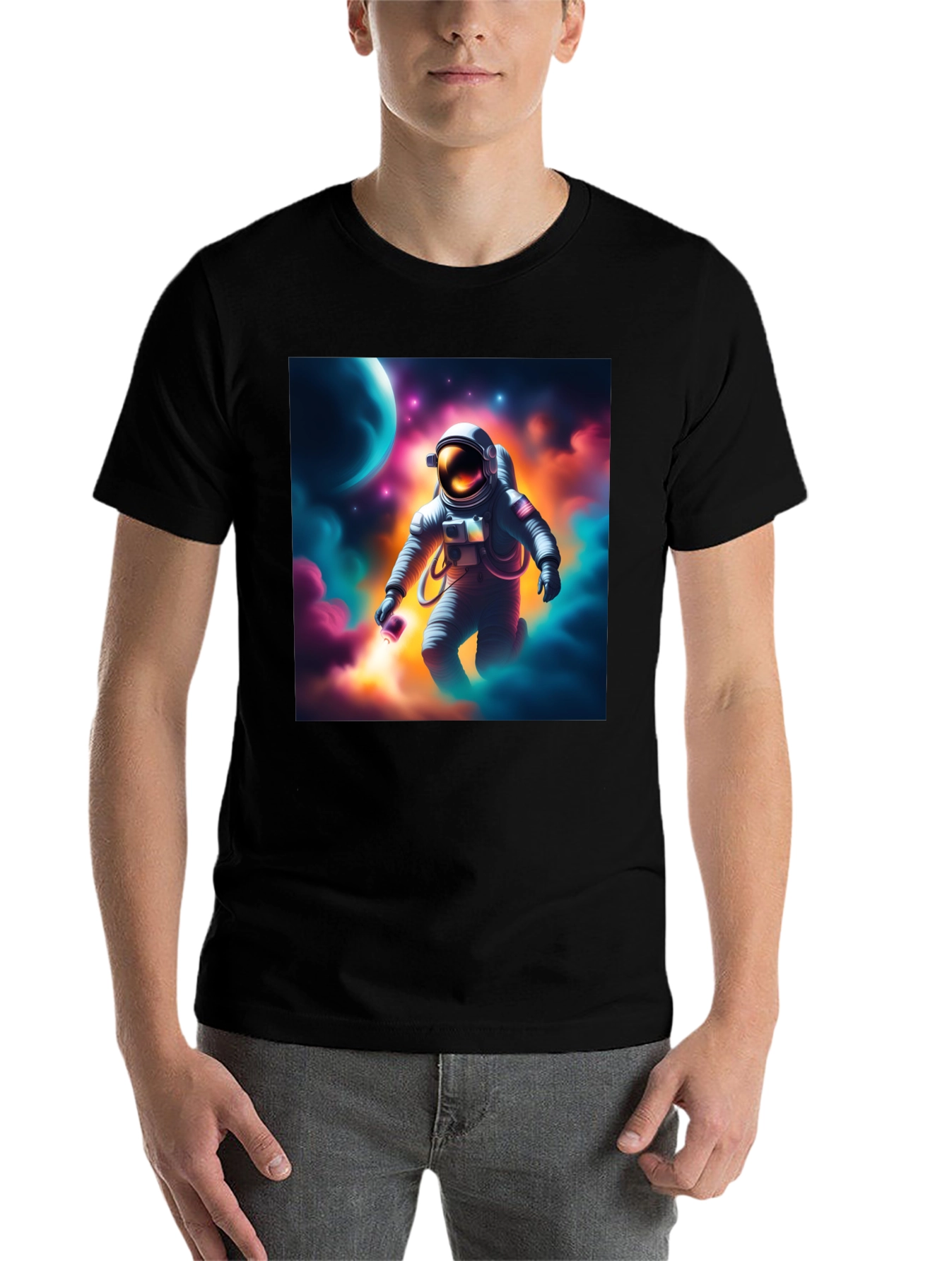 Black Astronaut in Space Graphic T-Shirt view 7
