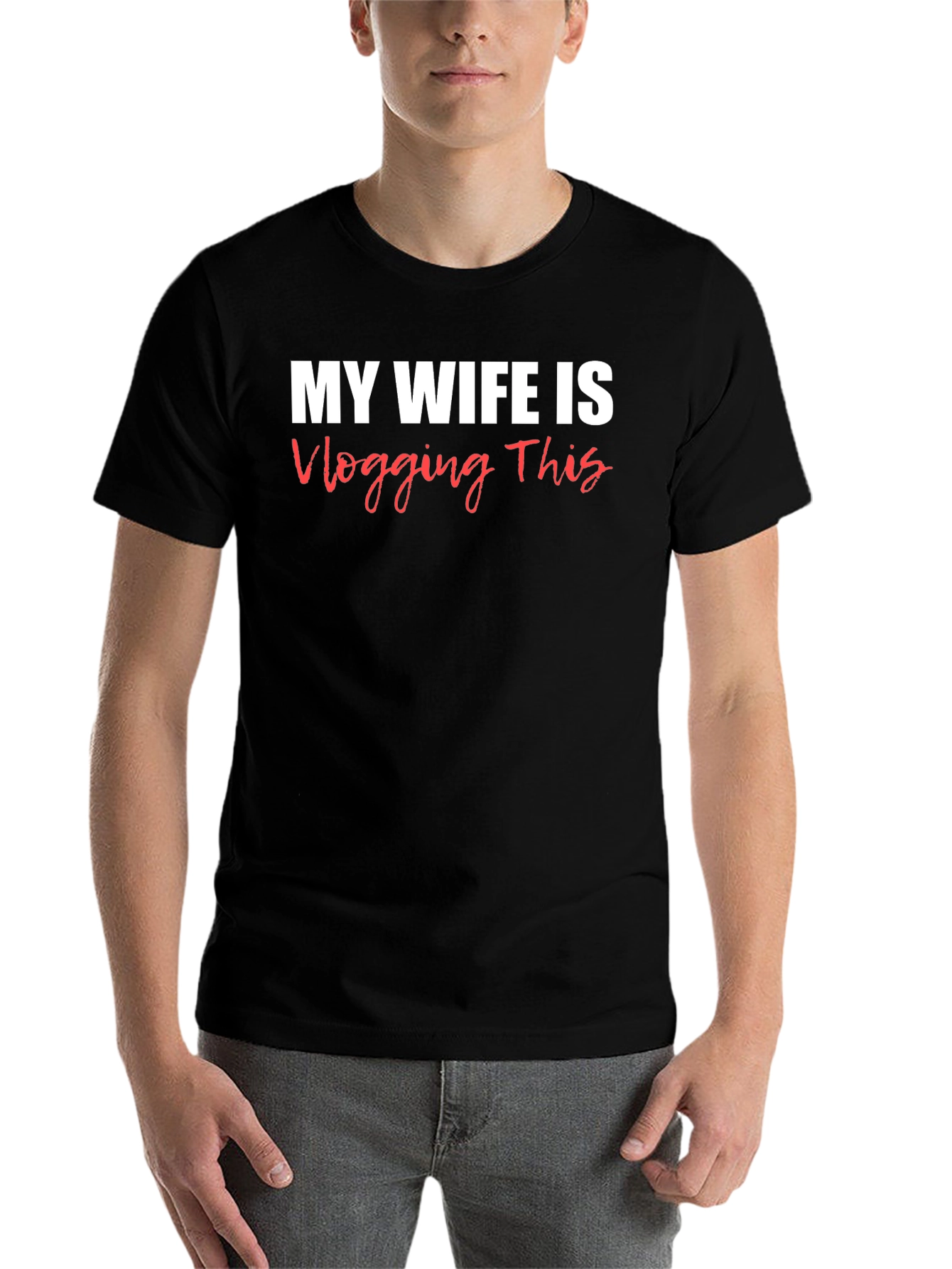 Black Funny 'My Wife is Vlogging This' Graphic Tee view 7