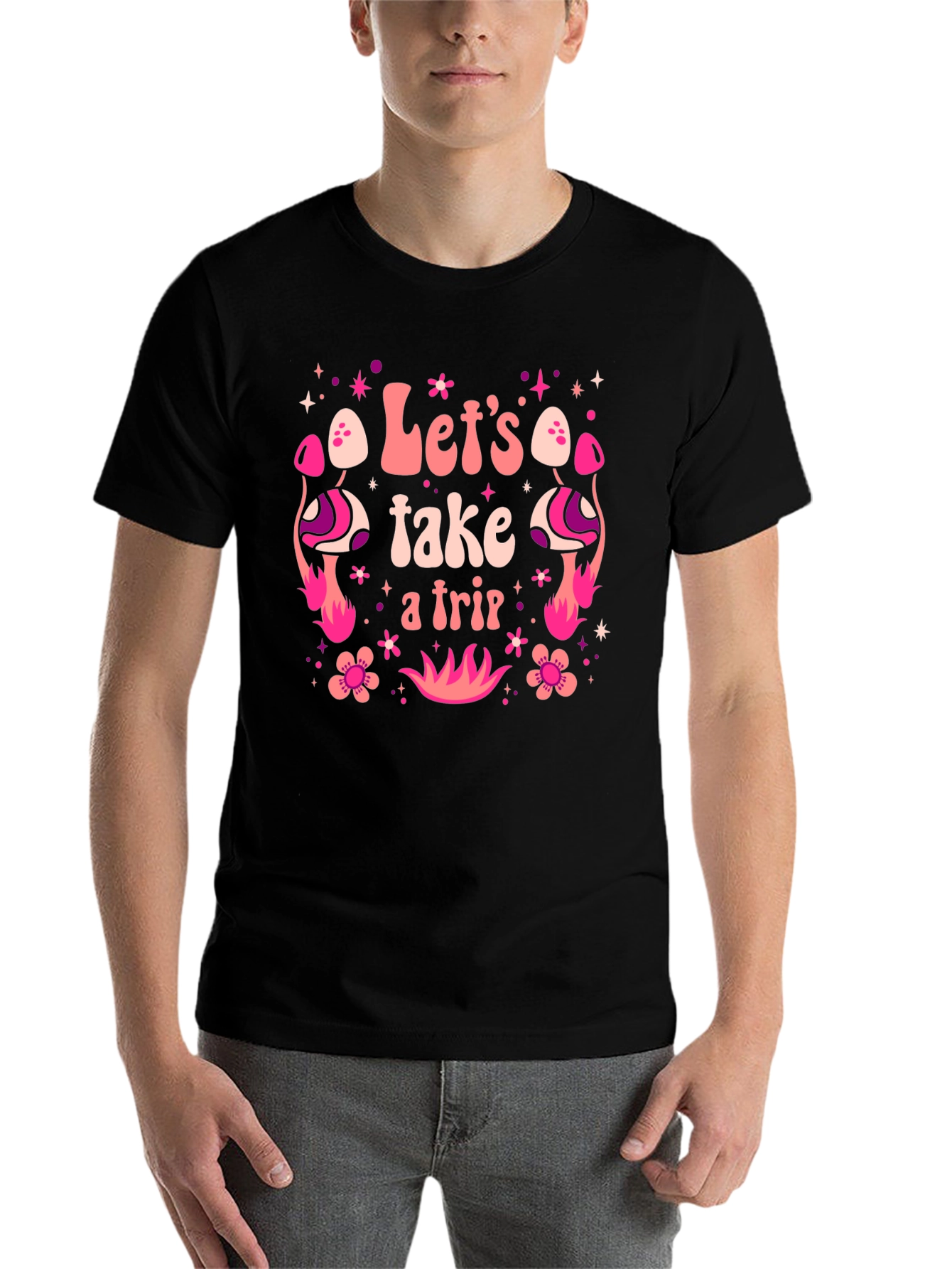 Black Let's Take A Trip Graphic Tee - Retro Psychedelic Design view 7