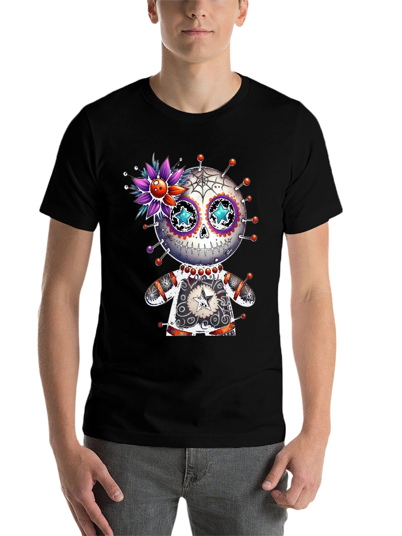 Black Sugar Skull Voodoo Doll T-Shirt view 7