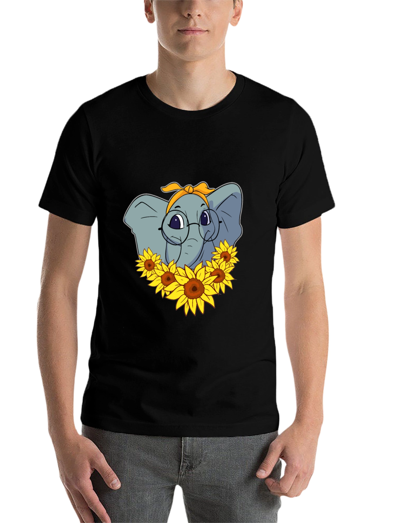 Black Elephant Sunflower T-Shirt - Stylish Graphic Tee view 7