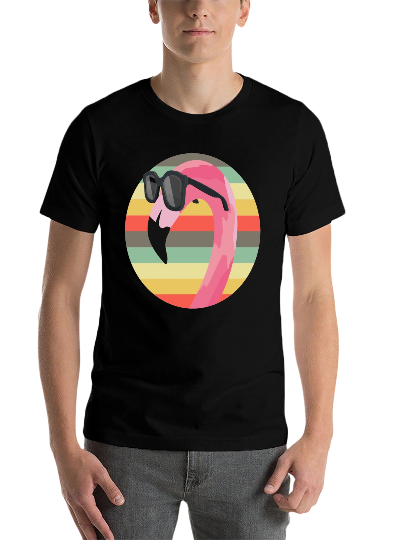 Black Cool Flamingo Graphic Tee - Retro Style view 7