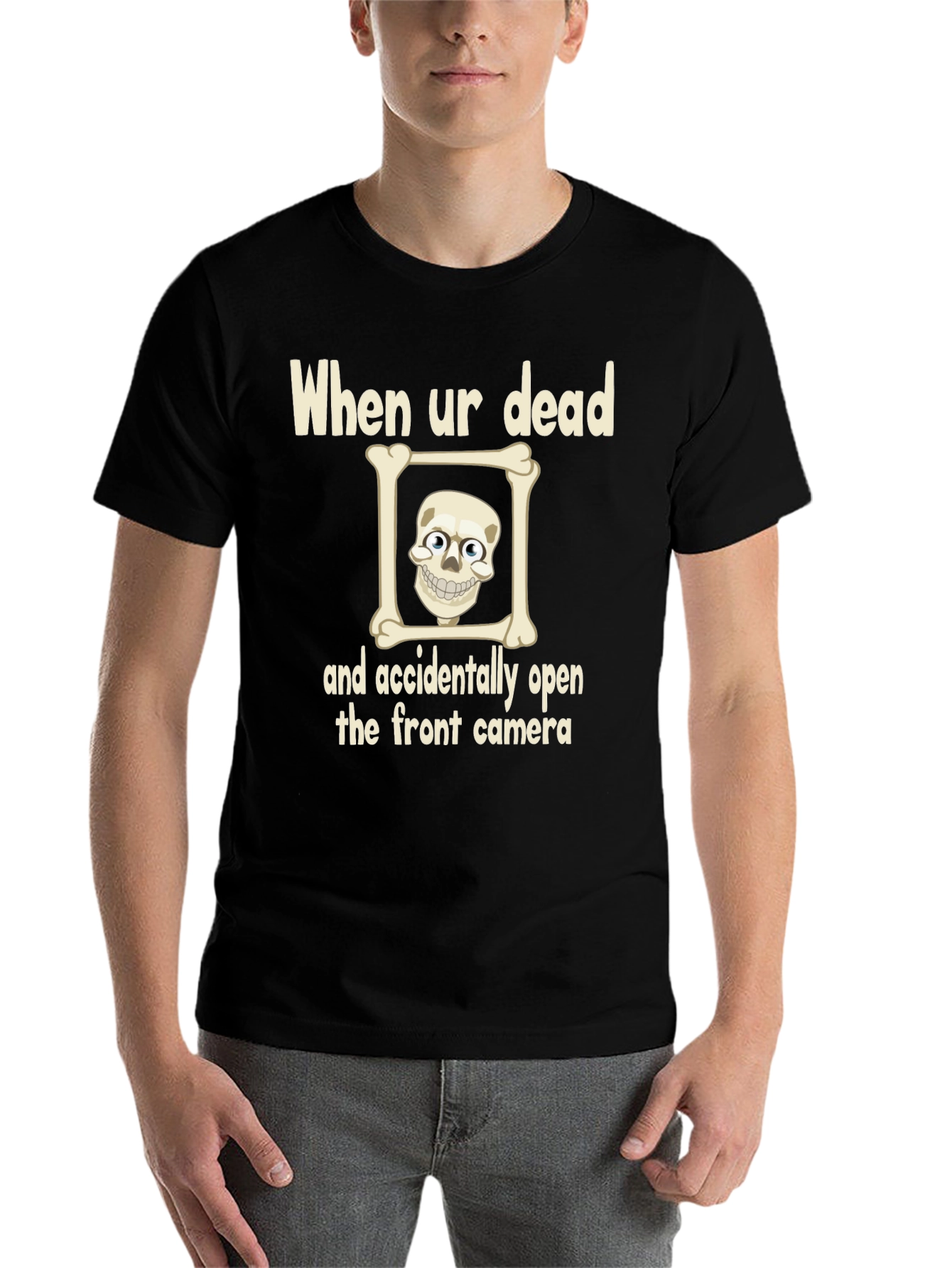 Black Humorous Skeleton T-Shirt - "When Ur Dead" Design view 7