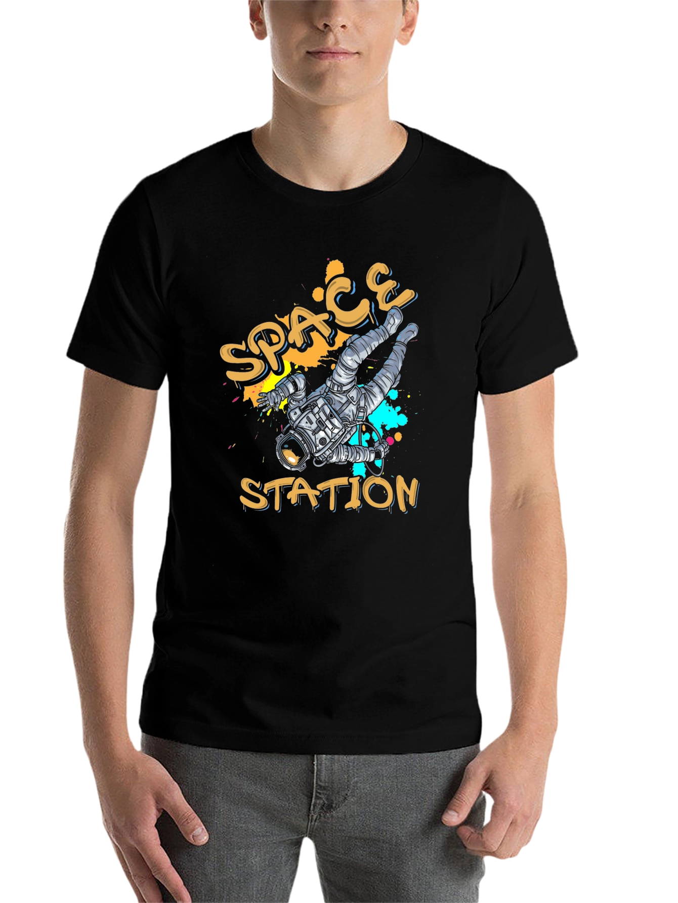 Black Space Station Graphic T-Shirt view 7