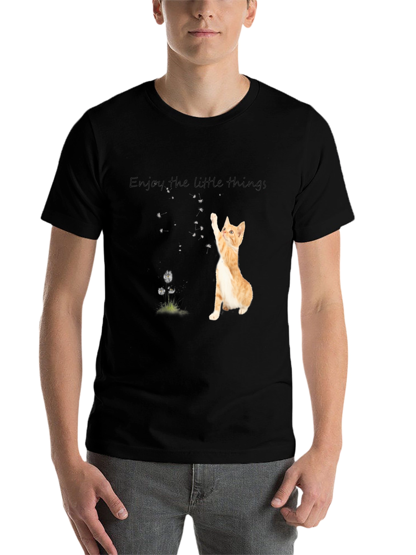 Black Cute Cat 'Enjoy the Little Things' Black T-Shirt view 7