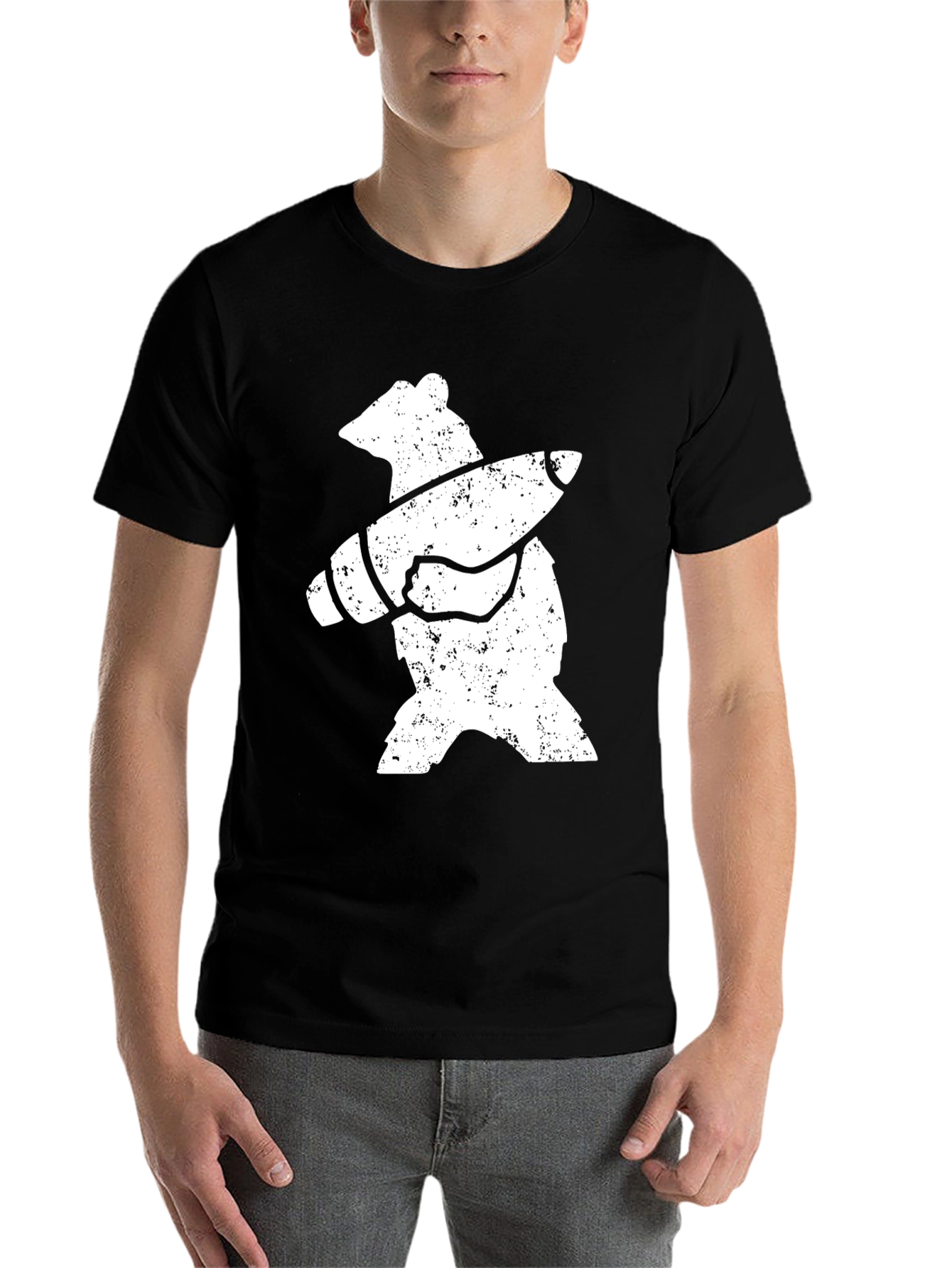 Black Bear with Rocket T-Shirt - Black Cotton Graphic Tee view 7