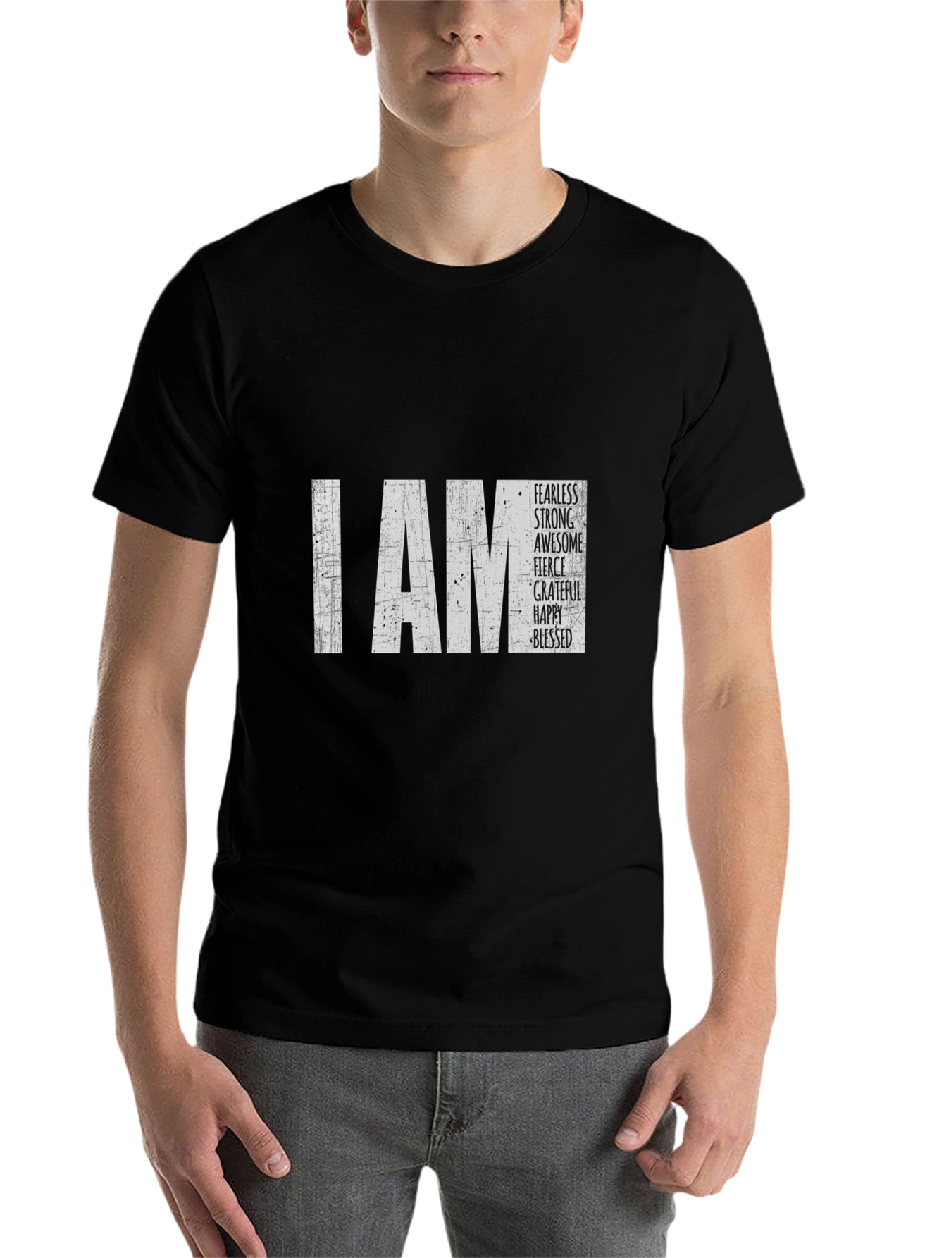 Black I AM Fearless T-Shirt - Inspirational Black Tee view 7
