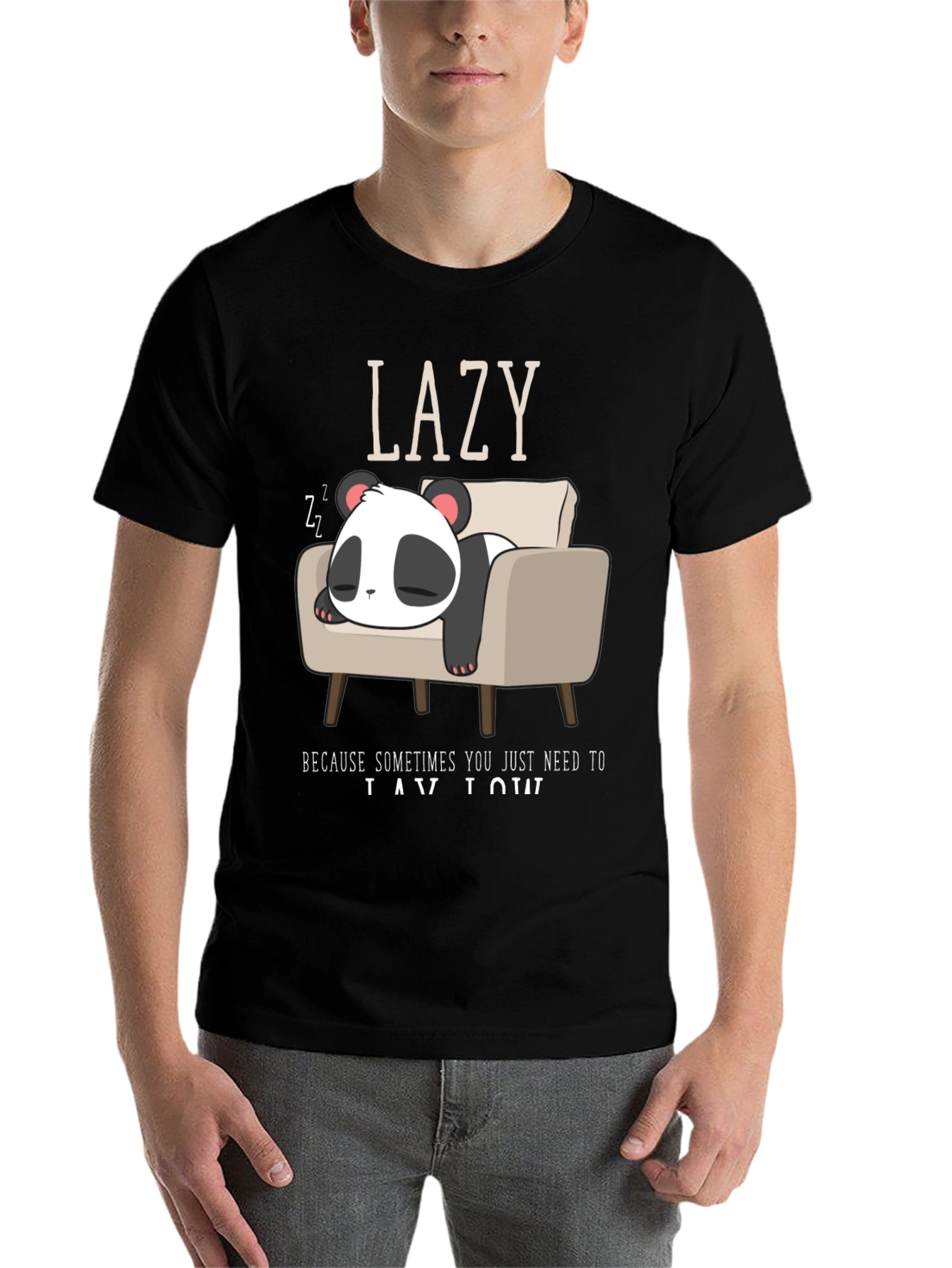 Black Lazy Panda Graphic Tee - Relaxed Fit, Soft Cotton view 7
