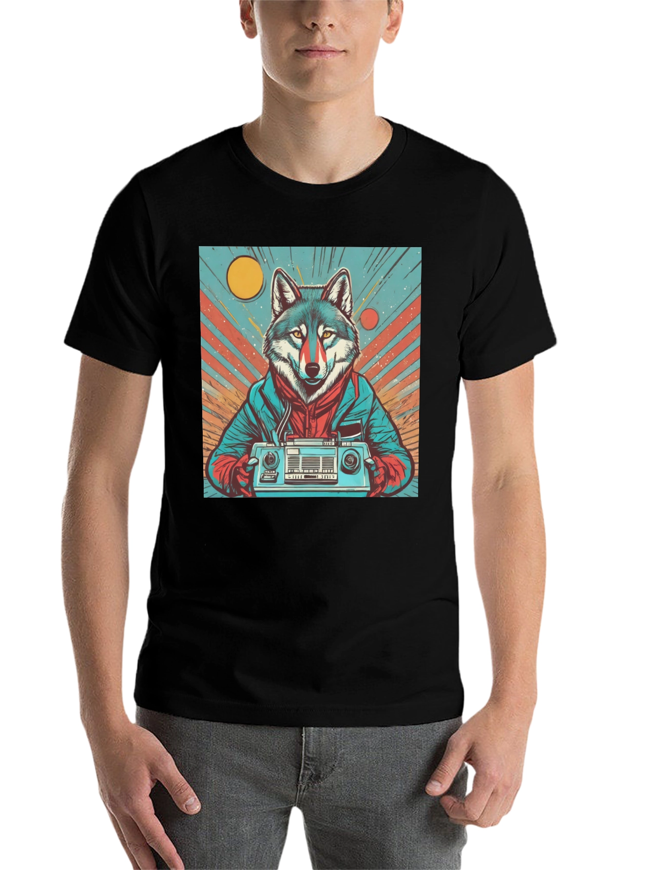 Black Retro Wolf Boombox Graphic Tee view 7