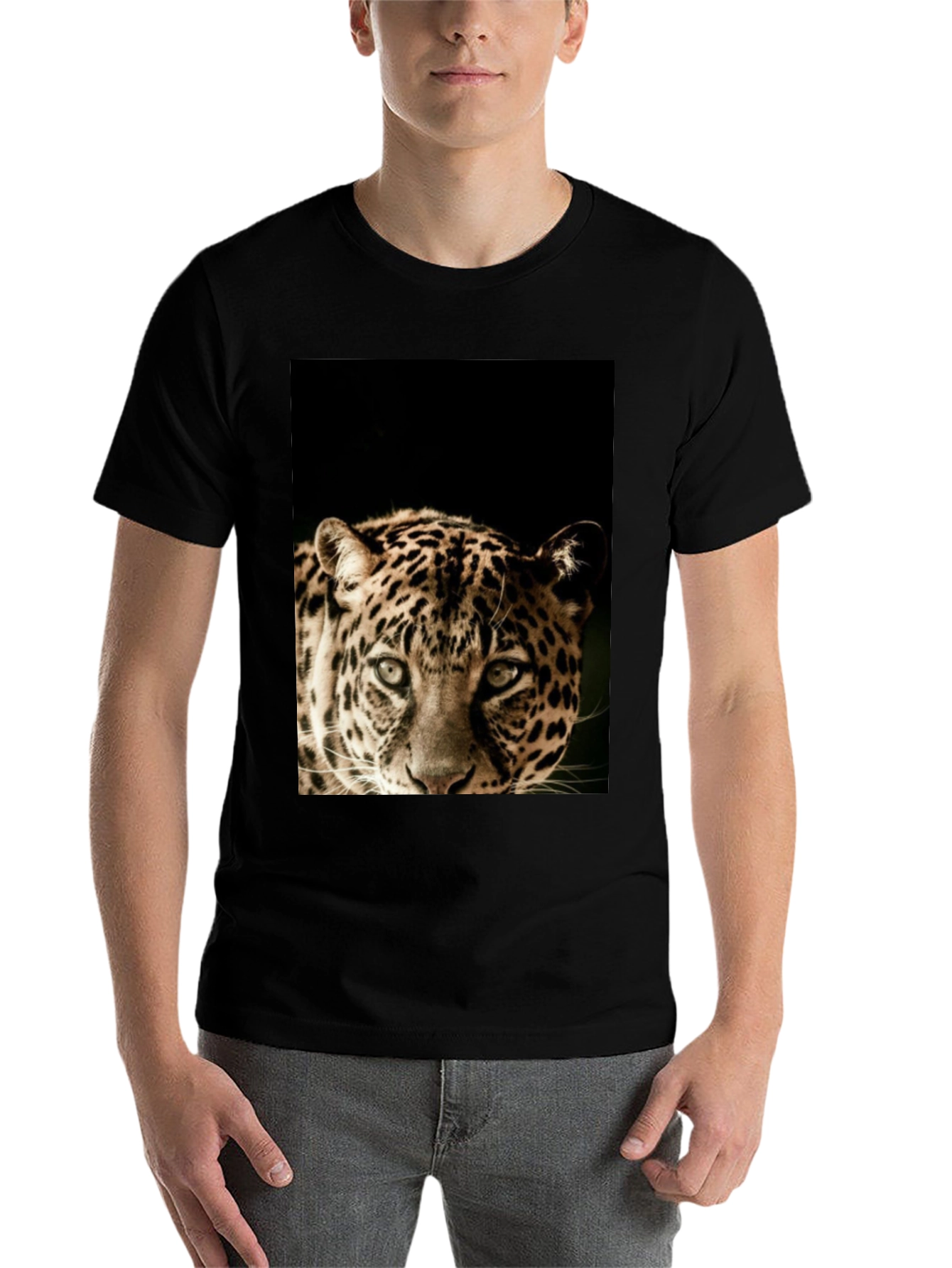 Black Leopard Graphic Print Black T-Shirt view 7