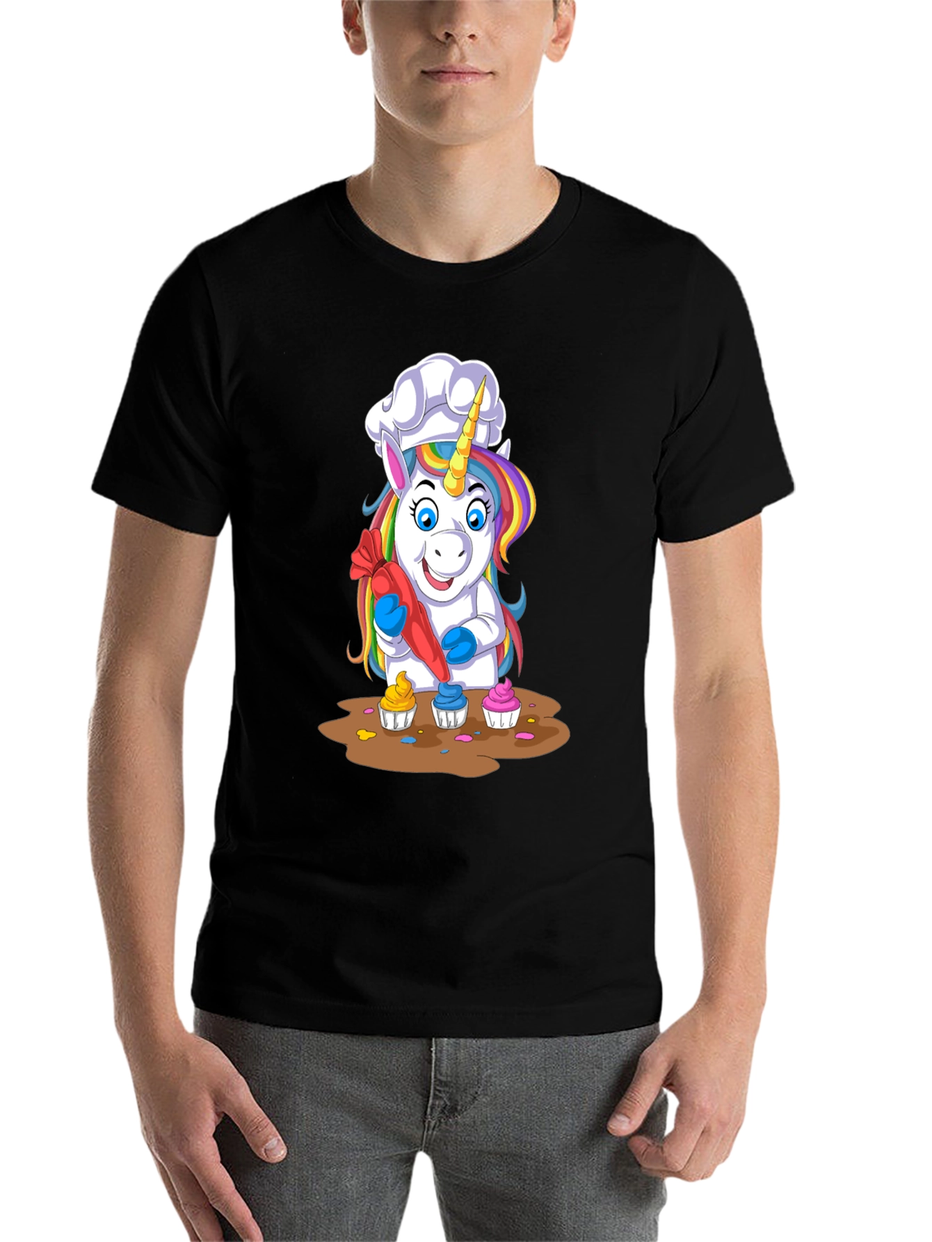 Black Unicorn Chef Cupcake T-Shirt view 7