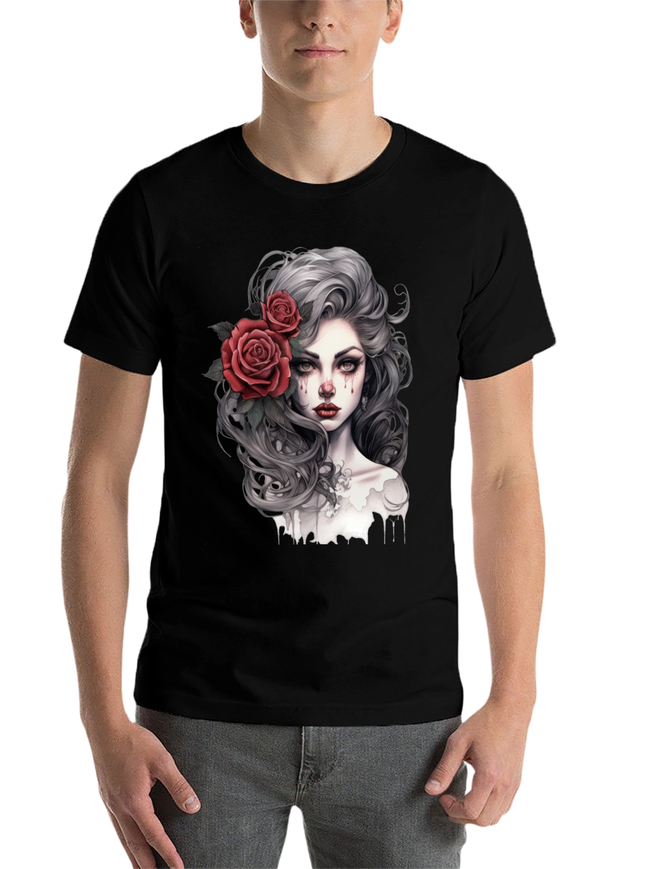 Black Gothic Rose Woman Graphic Print Black Tee view 7