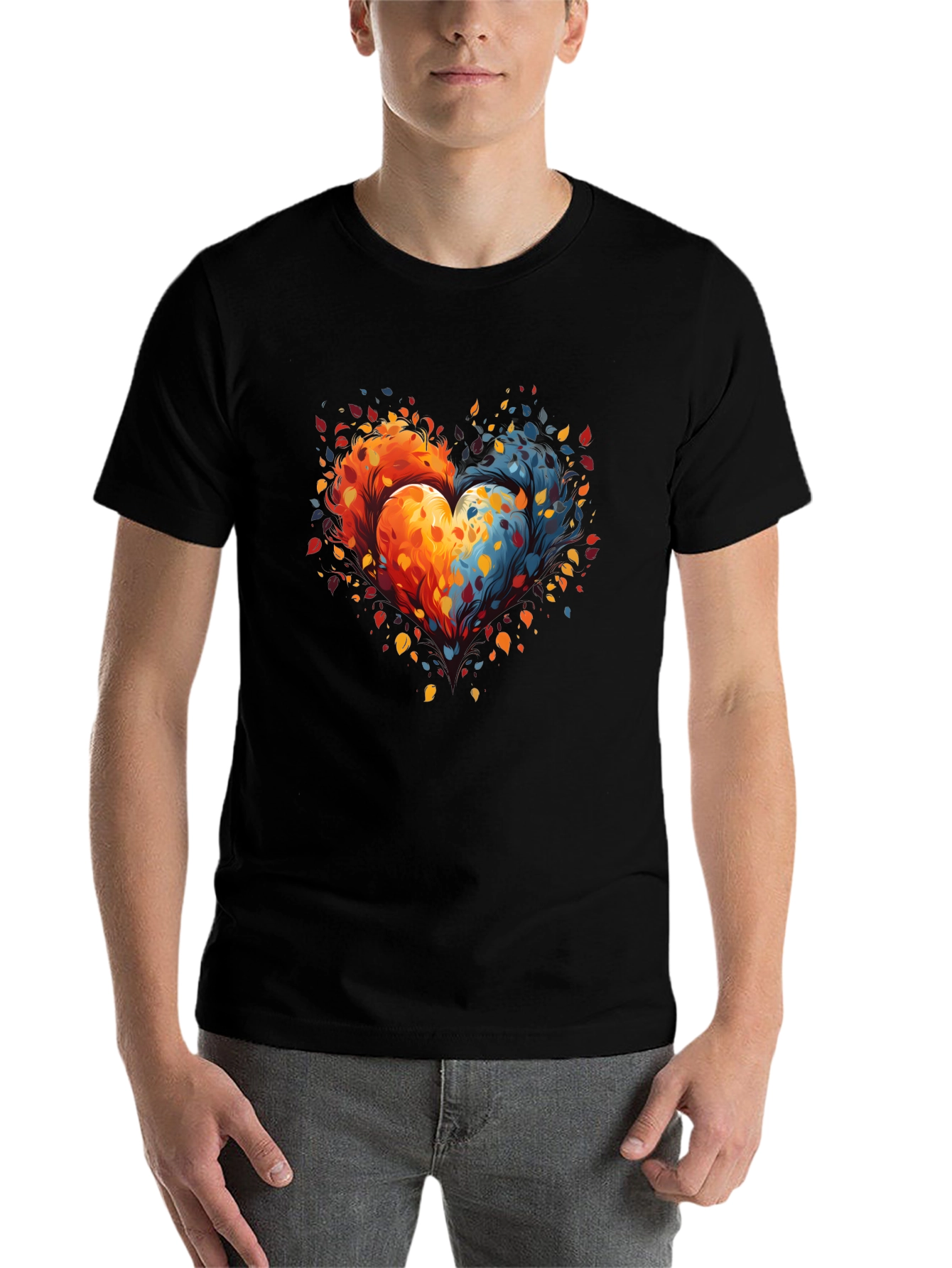 Black Nature Heart Graphic Tee - Trendy Unisex T-Shirt view 7
