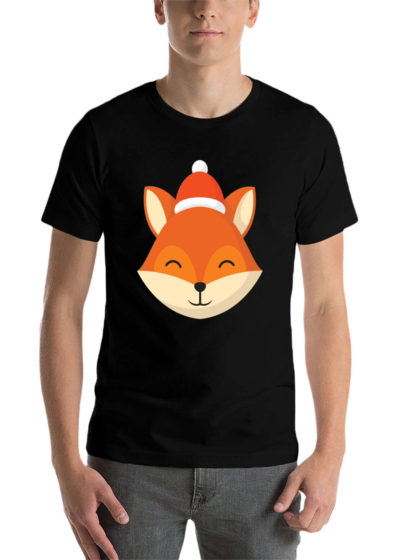 Black Festive Fox Graphic Tee - Holiday Style view 7