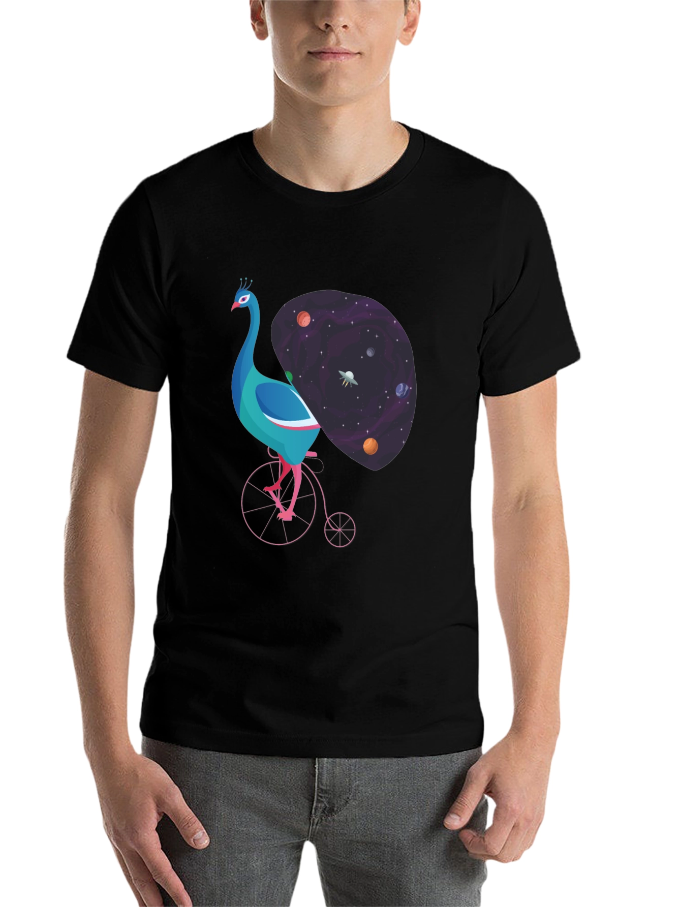 Black Cosmic Peacock Bike Graphic Tee view 7