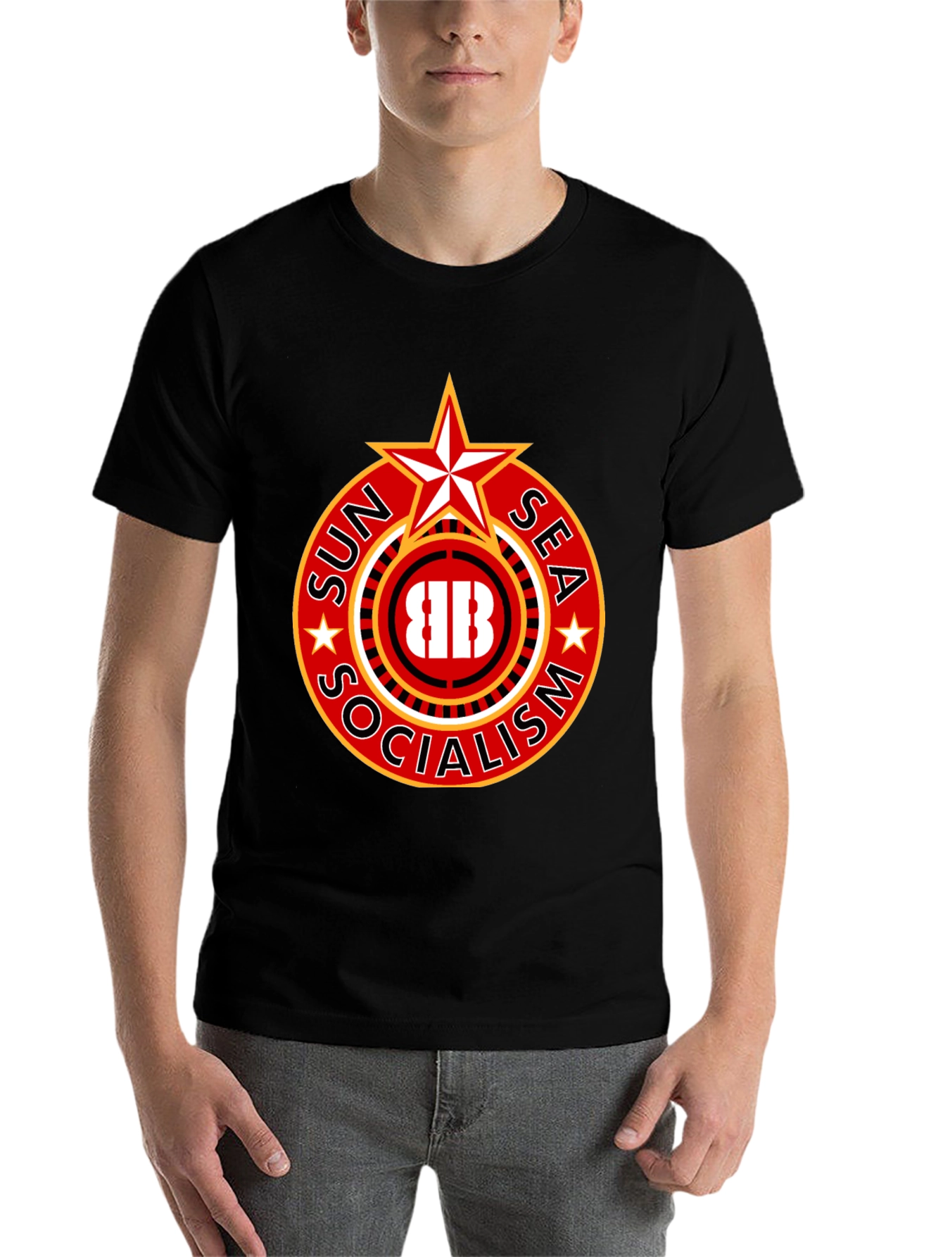 Black Sun Sea Socialism T-Shirt - Bold Graphic Tee view 7
